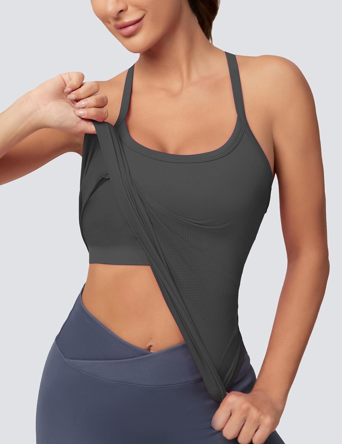 MathCat Workout Tank Tops for Women with Built in Bra, Sleeveless Gym Tops Seamless Racerback Athletic Yoga Shirts 2 Pack - Image 2