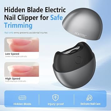 Aokitec Electric Nail Clipper: 2-Speed Automatic Trimmer with LED Light