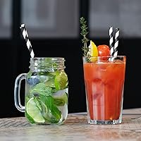 Vista 3 de ALINK - 100 pajitas de papel rayadas en blanco y negro, pajitas desechables biodegradables para Halloween, Navidad, cumpleaños, Año Nuevo