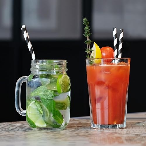 Vista 3 de ALINK 100 pajitas de papel a rayas blancas y negras, biodegradables desechables para Halloween, Navidad, cumpleaños, Año Nuevo, suministros de Rayas