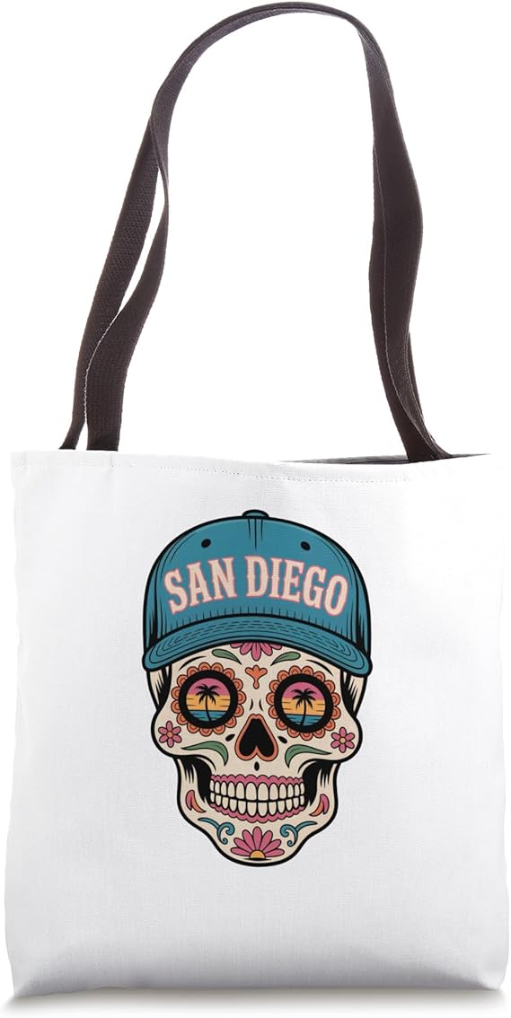 San Diego Mexican Sugar Skull Mint Green Pink Tote Bag