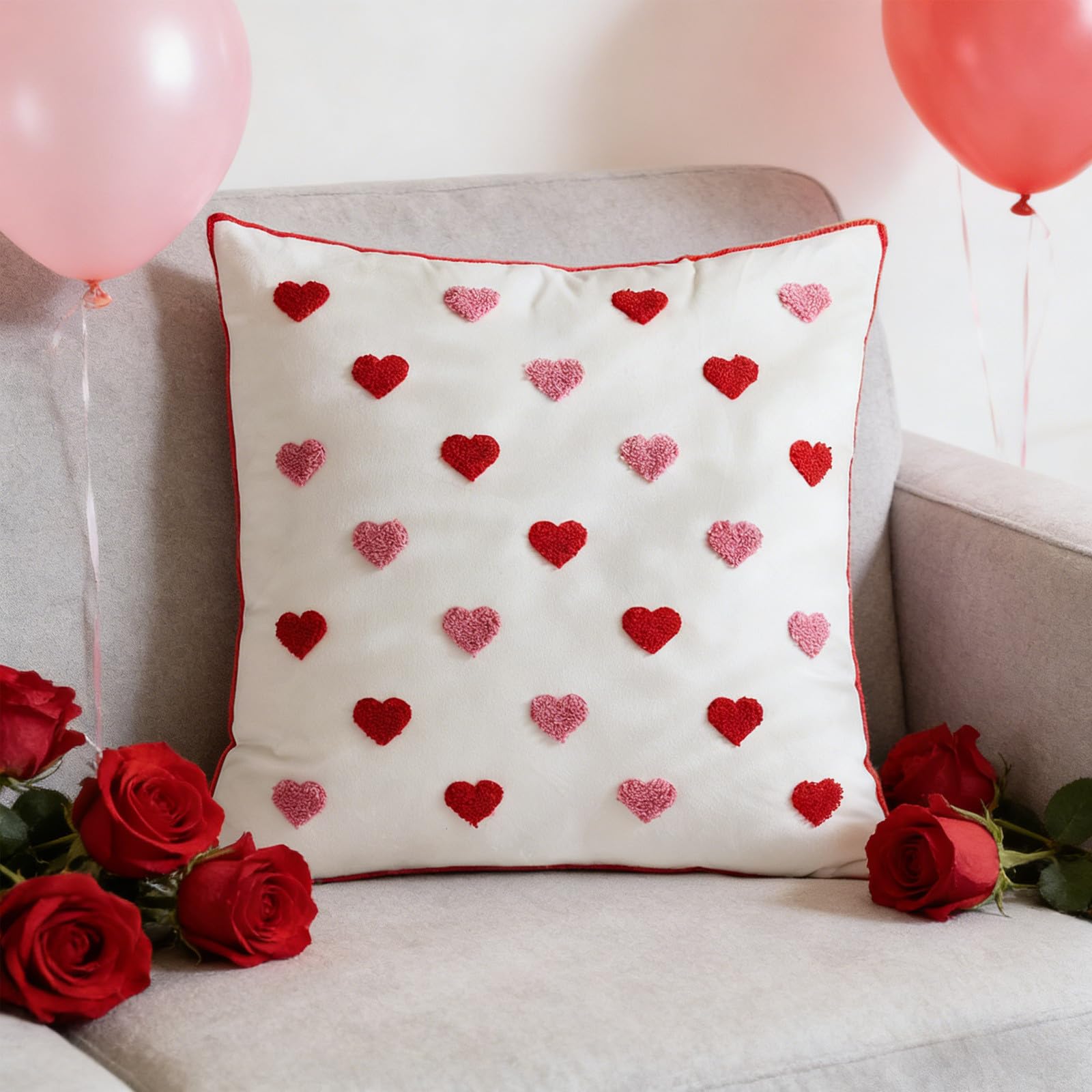 Pillow for Neck Pain Relief Valentines Day Heart Embroidered Pillowcase Romantic Home Decor Pillow Cover for Gift