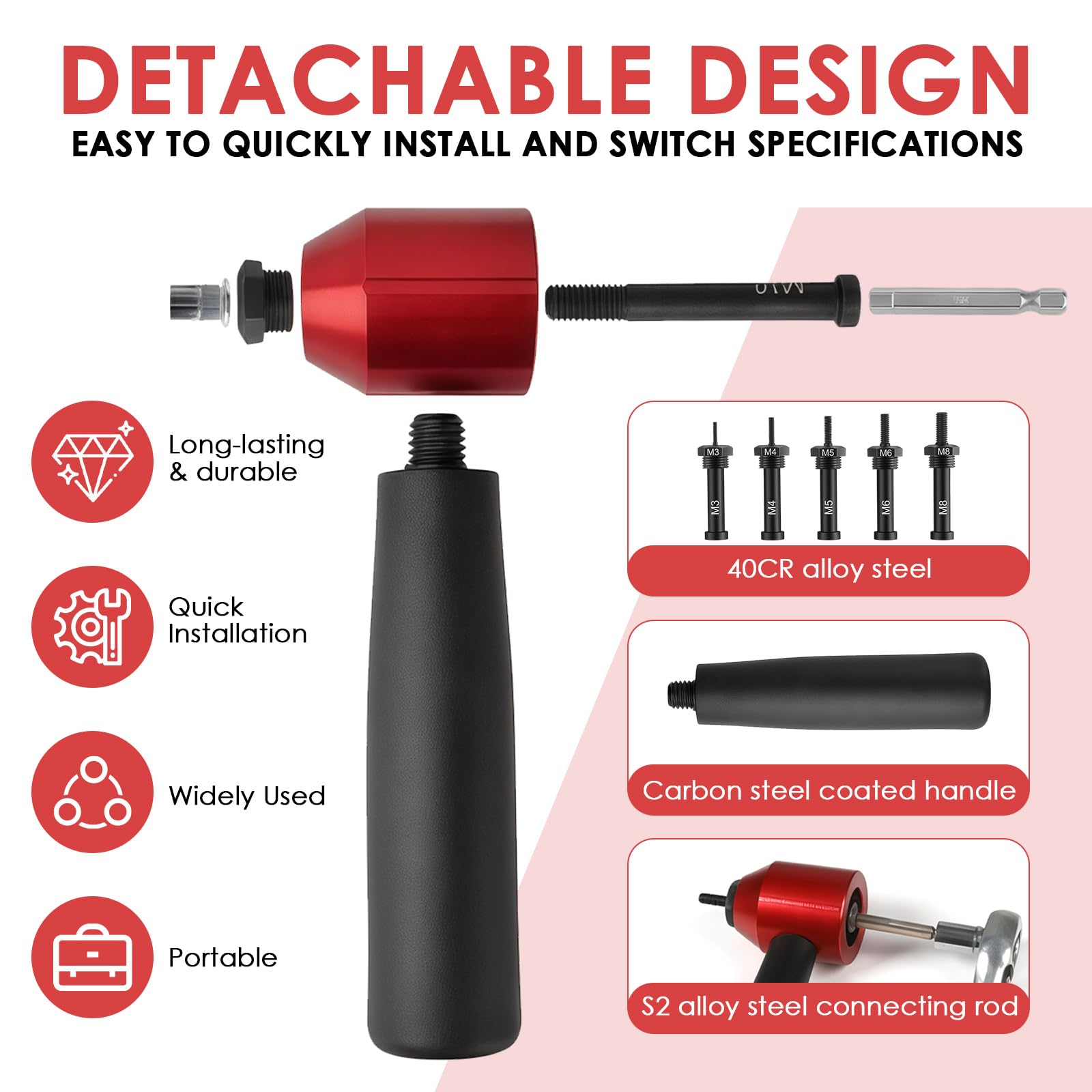 Remachadora de Tuercas 26PCS, Remachadora para Taladro de Acero Aleado, Adaptador de Tuercas Remachables para M3-M8, Herramienta de Montaje para Muebles, Automóviles e Instrumentos