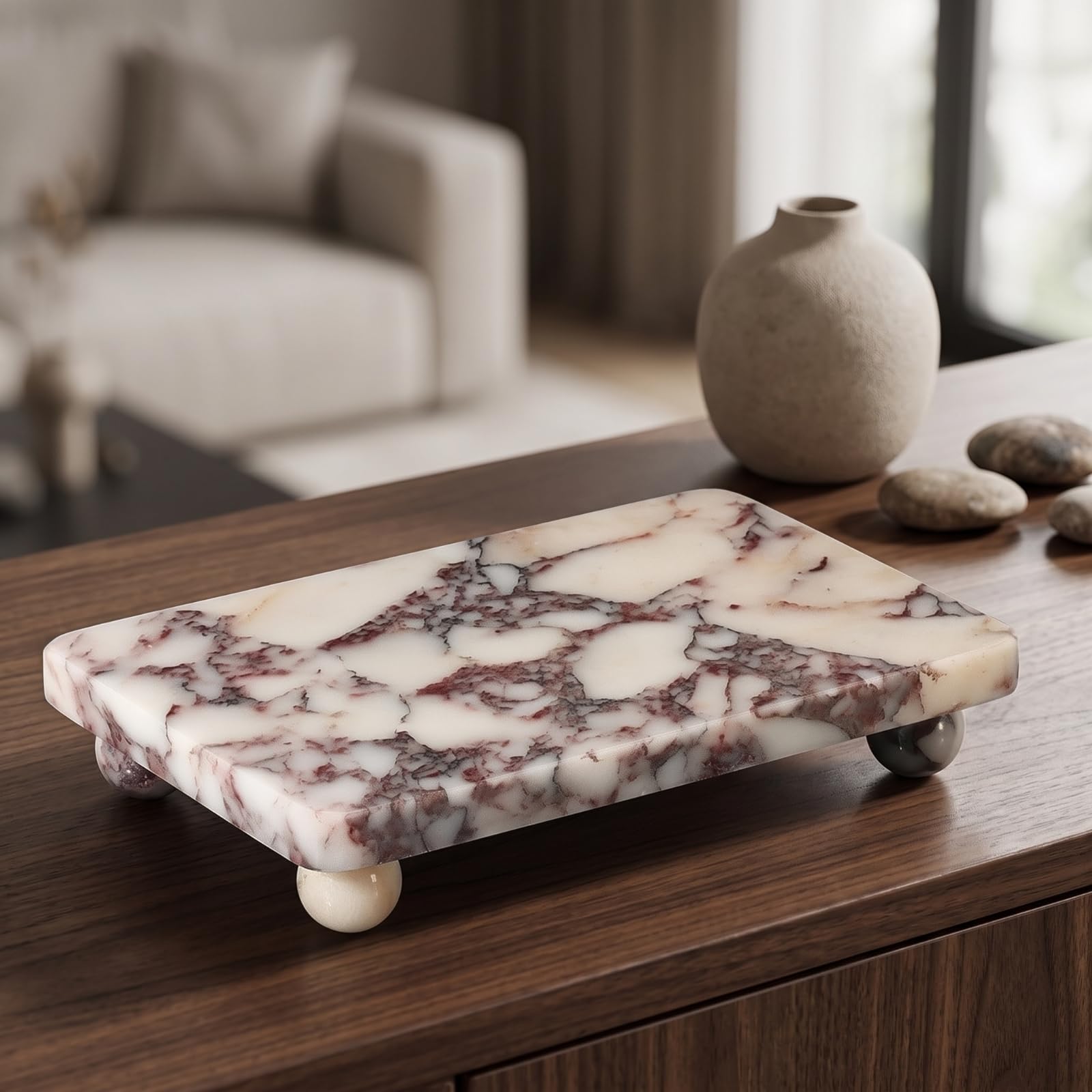 Milageto Banja Mármol con Patas Elegante | Base Pesada Estable, Plato, para Tocador, Baño