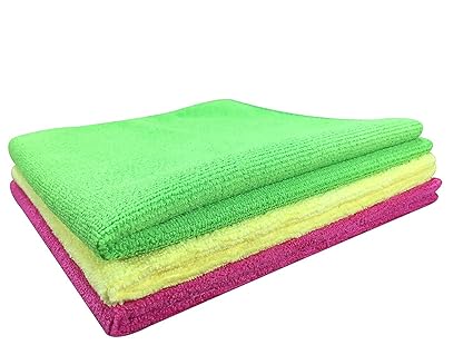 Tzoo Microfiber Cloth - 3 pcs - 50x50 cms - 340 GSM Multicolor - Thick Lint & Streak-Free Multipurpose Cloths - Automotive Microfibre Towels for Car Bike Cleaning Polishing Washing & Detailing