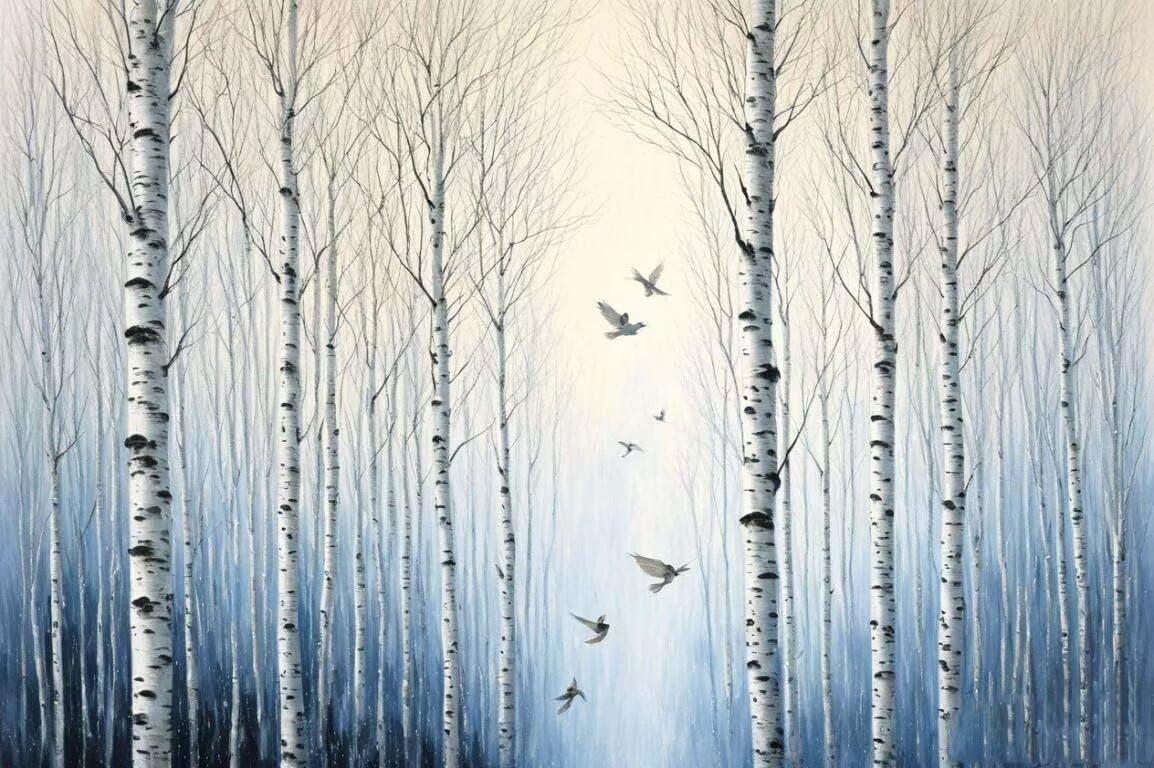 Peinture Diamant Bouleau Blanc Élite | Kit Strass Complet Salon d'Art 60x80cm