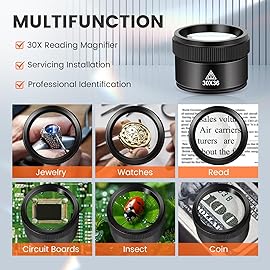 Mlogiroa Magnifying Glass 30X Jewelers Loupe Magnifier Portable Handheld Pocket Magnifier Lens for Close Work Crafts Jewelry Repair Reading Coins Stamps Map(30X-Handheld)