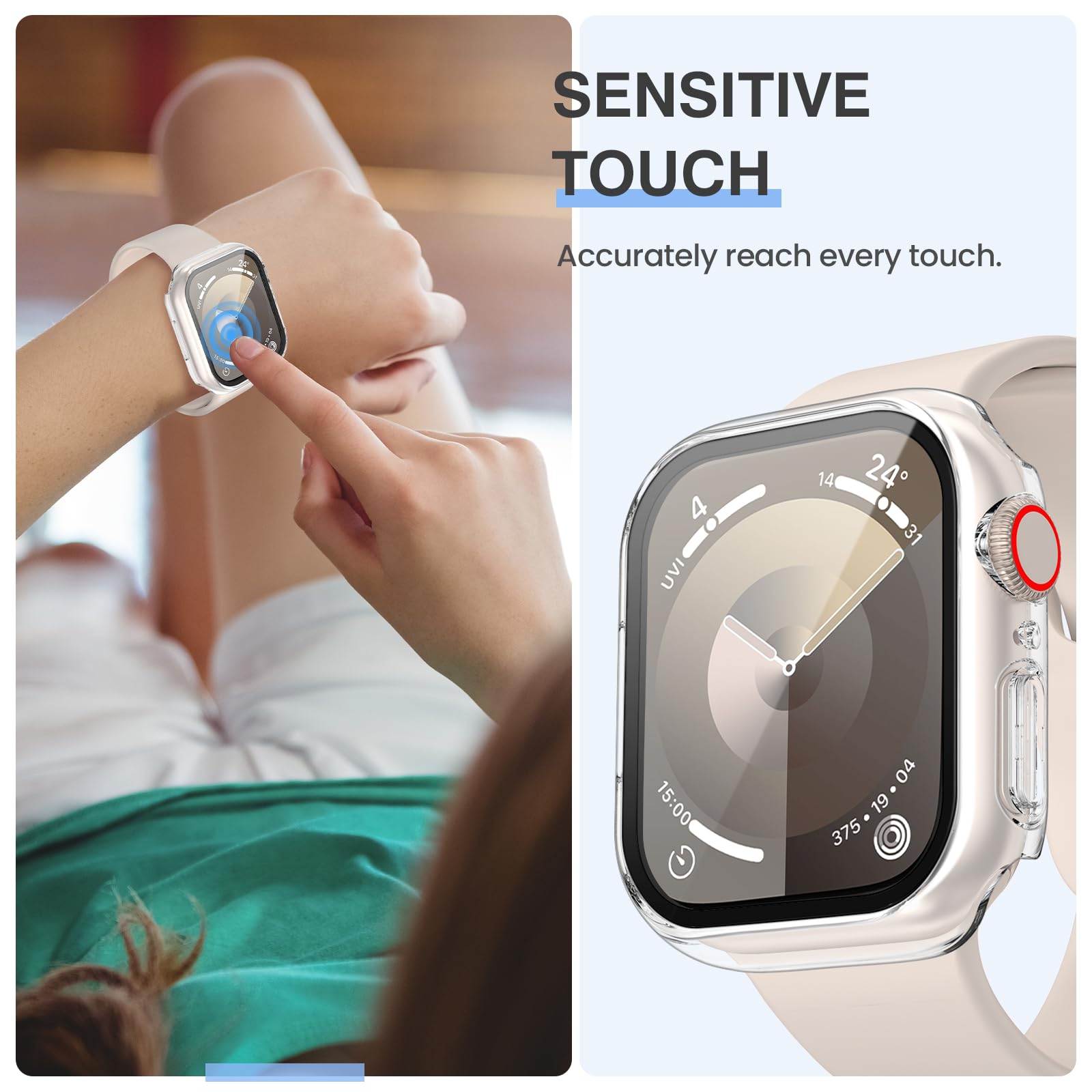 Kamita [3Pièces] Coque pour Apple Watch Série SE 3/SE 2/6/5/4 40mm, Étui de Protection avec Protecteur d'écran en Verre Trempé, PC Bumper Case Antichoc Housse pour iWatch 6/iWatch 5/iWatch4 (Clair*3)