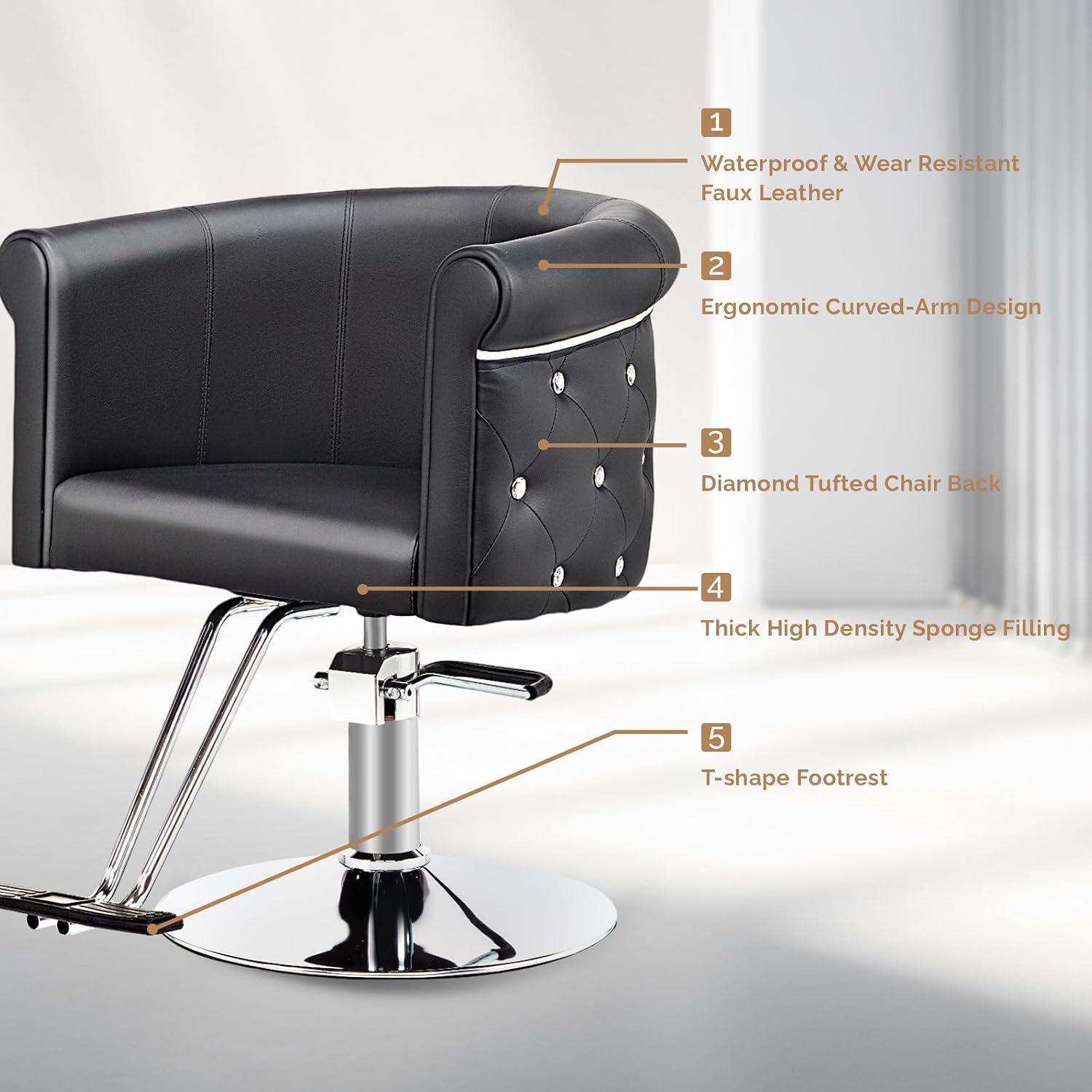 OmySalon Salon Chair for Hair Stylist, Black Hair Chair with Tufted Back Footrest Hydraulic Pump, for Braiding Cosmetology Beauty Spa Styling