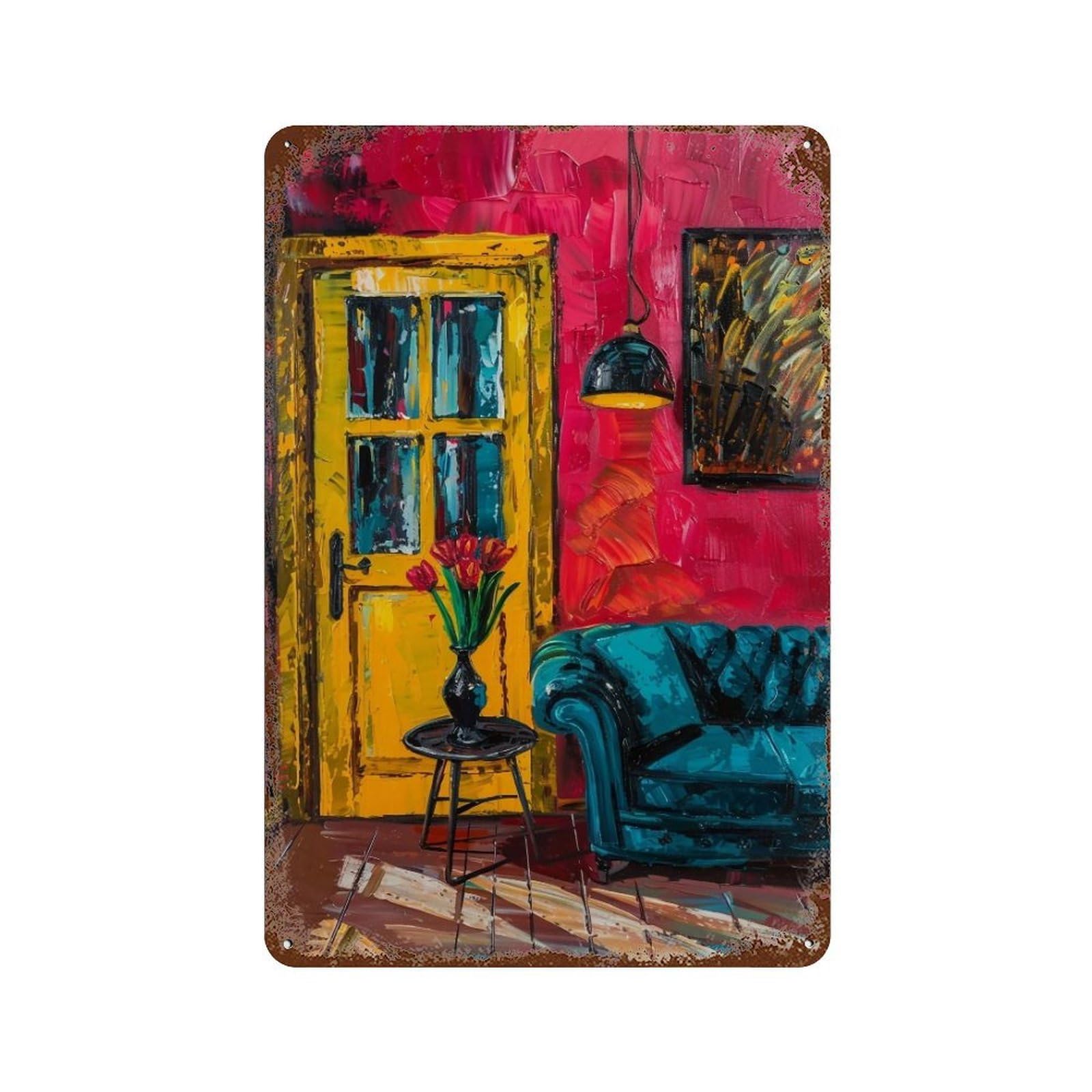 HDURYEYRYY Scarlet Room & Yellow Door 03 Wall Retro Iron Vintage Art Metal Tin Sign Poster Modern Home Cofffee Club Art Bar Shop Decor 30x20cm