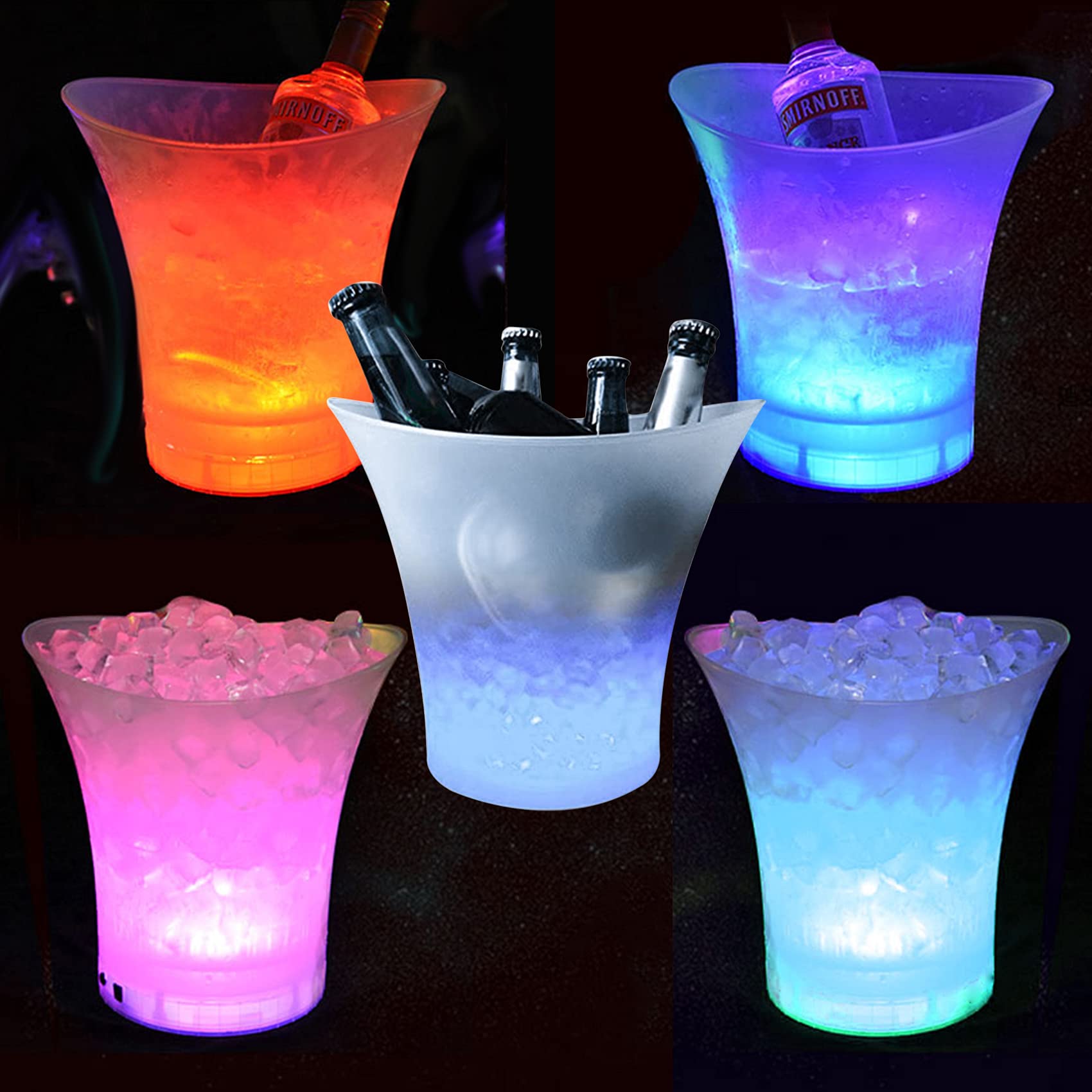 Smad 5pcs Secchiello per Champagne Luminoso, Secchiello per Ghiaccio LED Multicolore, per Champagne, Birra, Vino, Bevande, per Feste, Bar, Casa