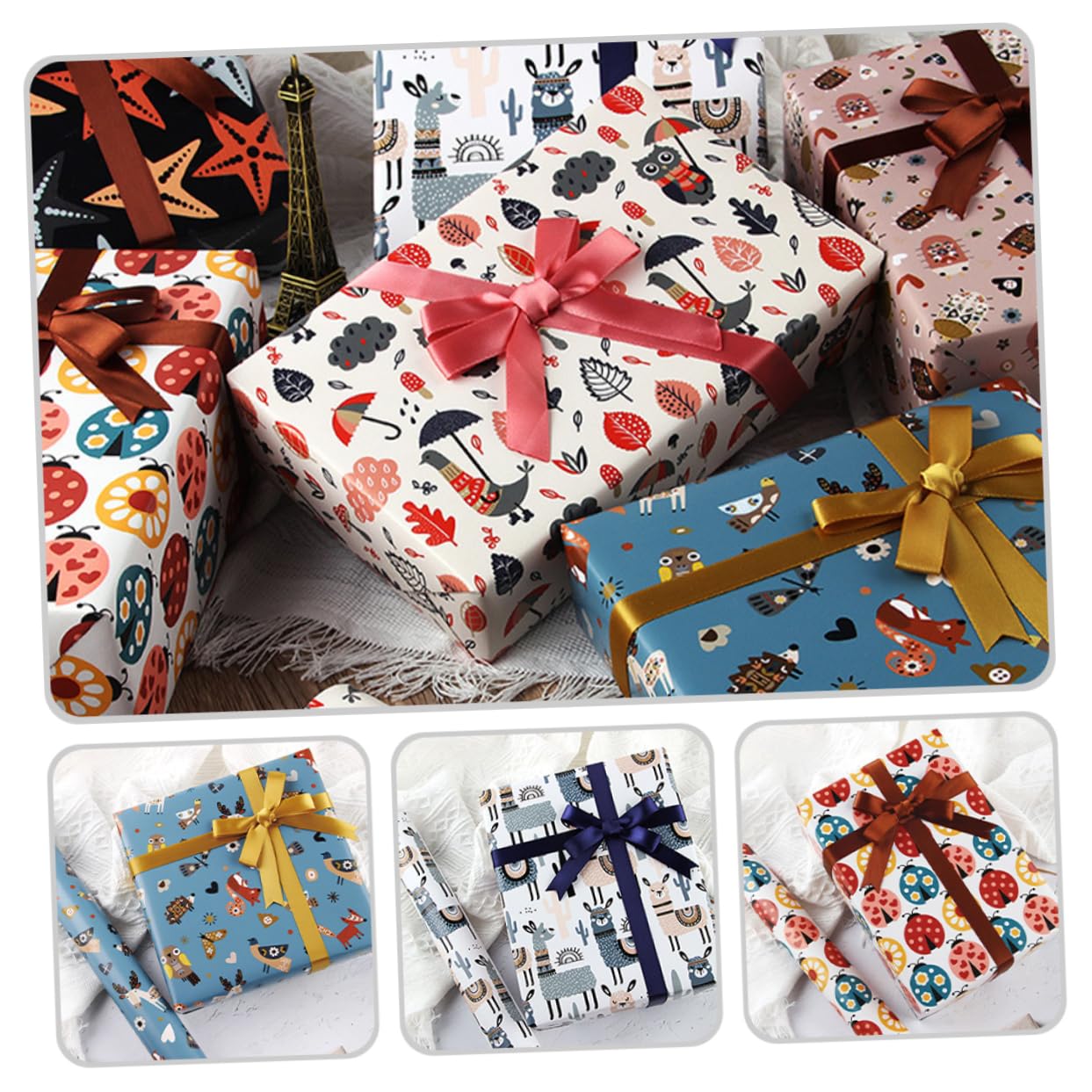 Healeved 4sätze Geschenkpapier Mit Cartoon-mustern Für Geburtstags Und Feiertagsverpackungen Bunte Kreative Geschenkverpackung Für Diy-projekte Bögen Verschiedenen Designs