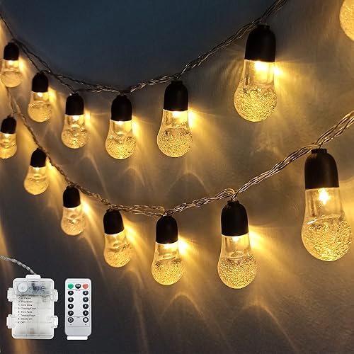 Tira de luces tipo globo de 23 pies, funciona con pilas, 8 modos de iluminación regulables con control remoto, luces de batería a distancia,