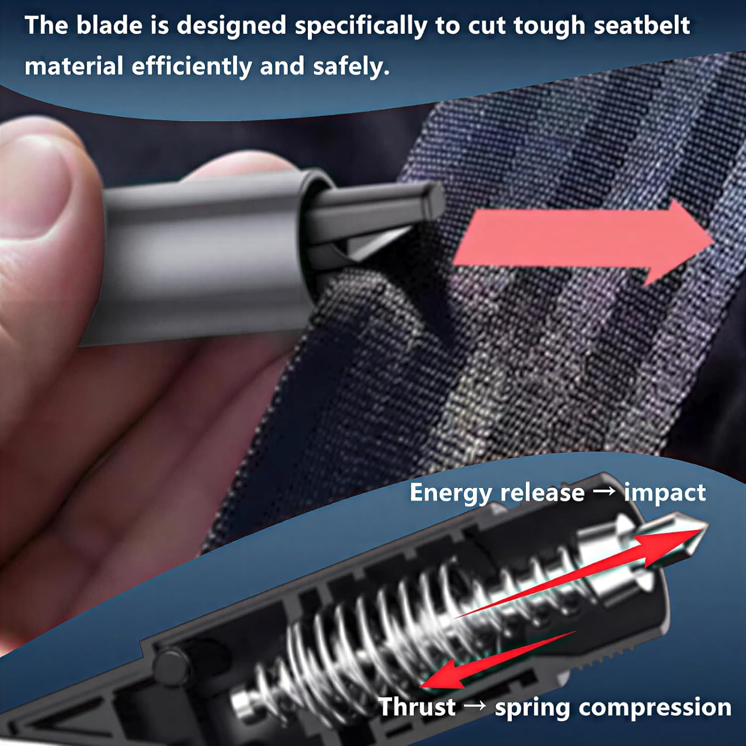 4 Pack Car Window Breaker Seatbelt Cutter, Spring Loaded One-Press Emergency Escape Tool, Anti-Cut Design Automotive Safety Hammer with Adhesive Mounts & Test Glass for Car Truck SUV (4, GRAY)