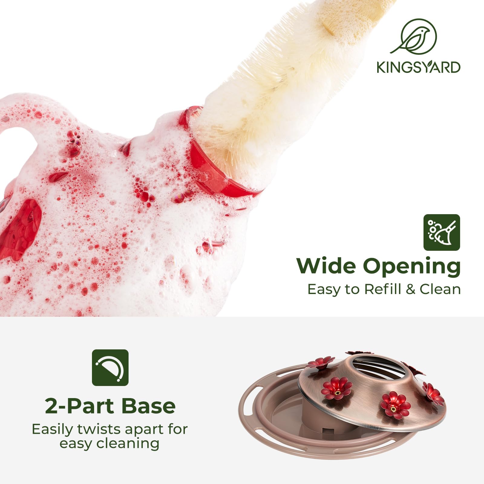 Kingsyard Comederos de vidrio para colibríes para exteriores, comedero de pájaros silvestres de 16 onzas, 6 puertos de alimentación y foso de hormigas incluido, comedero colgante para néctar de
