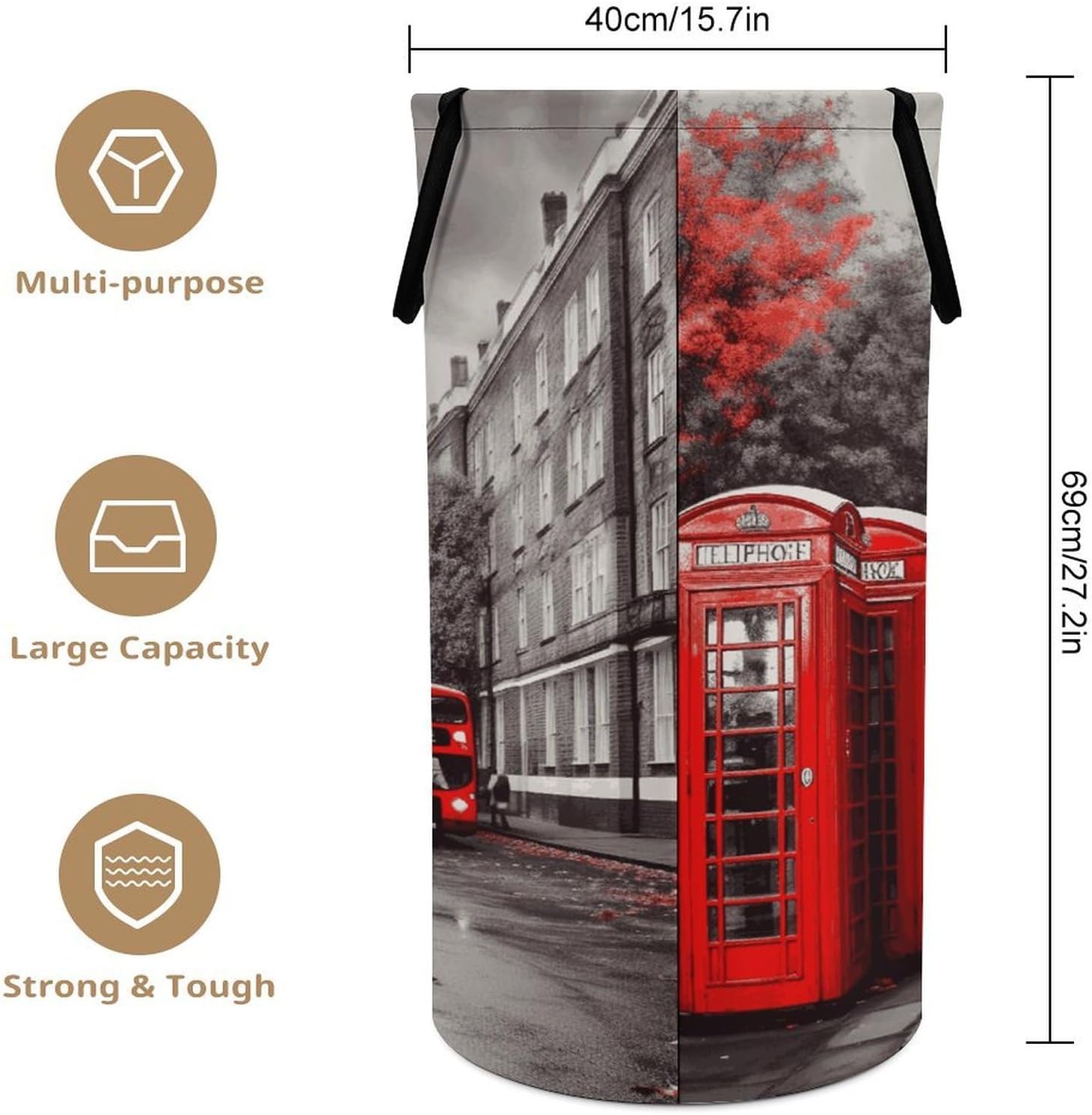 Dirty Clothes Basket Red London Street Perfect for Clothes, Pillows, And More