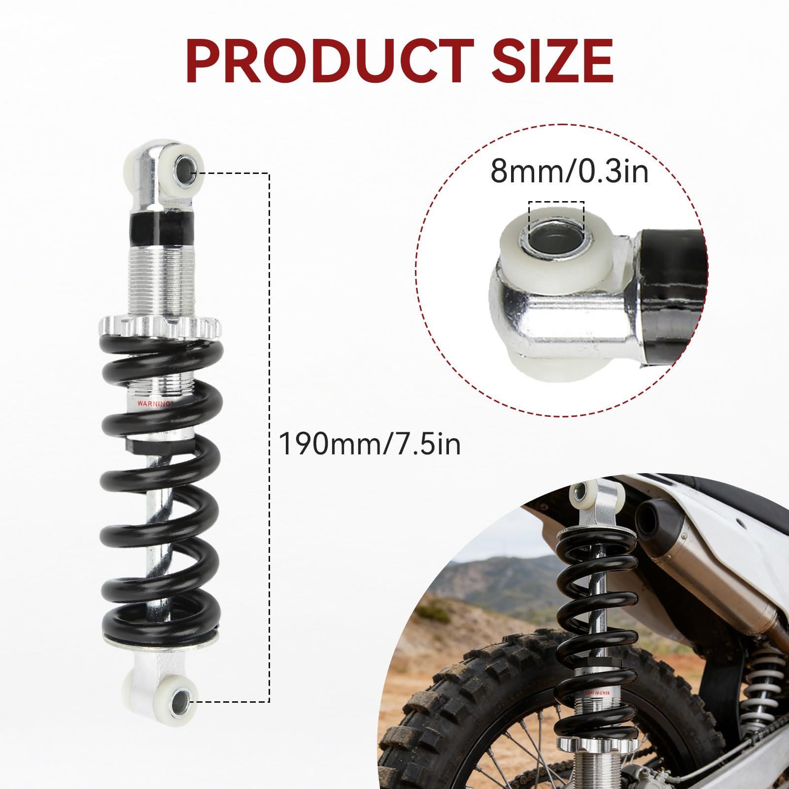 Ammortizzatori per Mountain Bike Ammortizzatore Posteriore, 190 mm 1200 Lbs In Lega Di Alluminio Molla Regolabile Universale Ciclomotore Posteriore