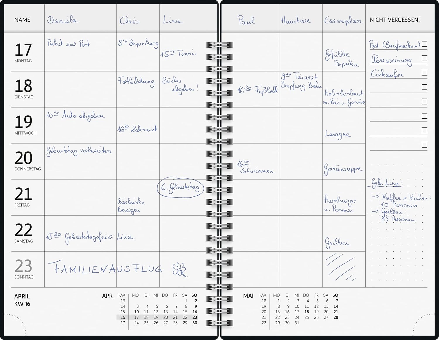 BRUNNEN Family Planner "Gold Dots" 2024 2 Pages = 1 Week Sheet Size 14.8 x 21 cm Book Size 15 x 23 cm Grey