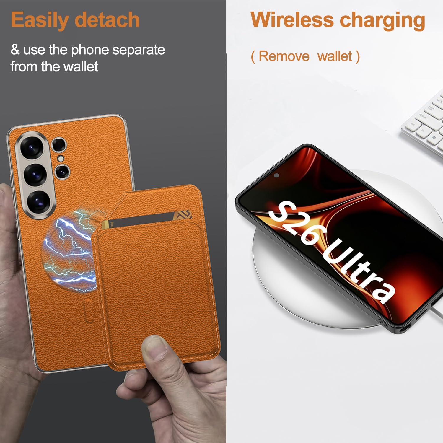 Magnetic Case for Samsung Galaxy S26 Ultra Leather Case with Stand & Detachable Wallet, Compatible with MagSafe, Card Slot Holder, Shockproof Anti Fingerprint Premium Leather Kickstand Cover 2 in 1