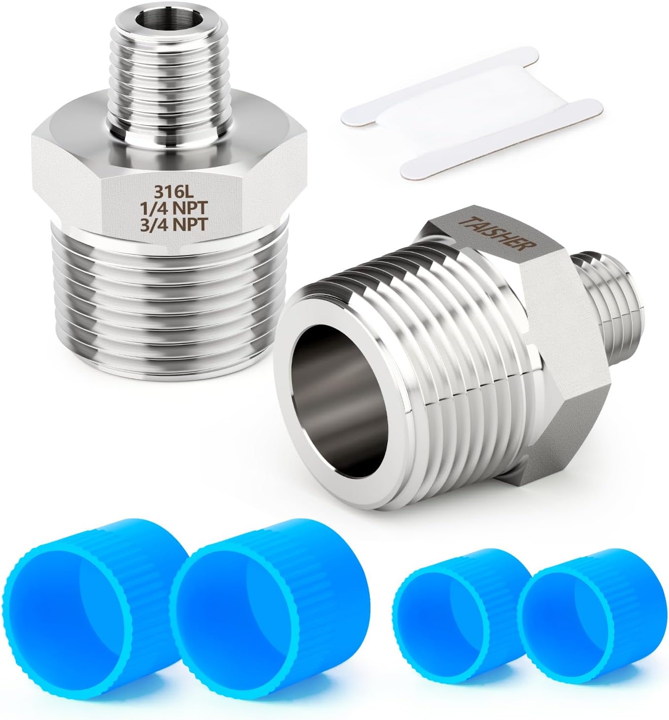 2PCS Forging of 316L Stainless Steel Reducer Hex Nipple, 3/4" NPT Male x 1/4" NPT Male Pipe Fitting