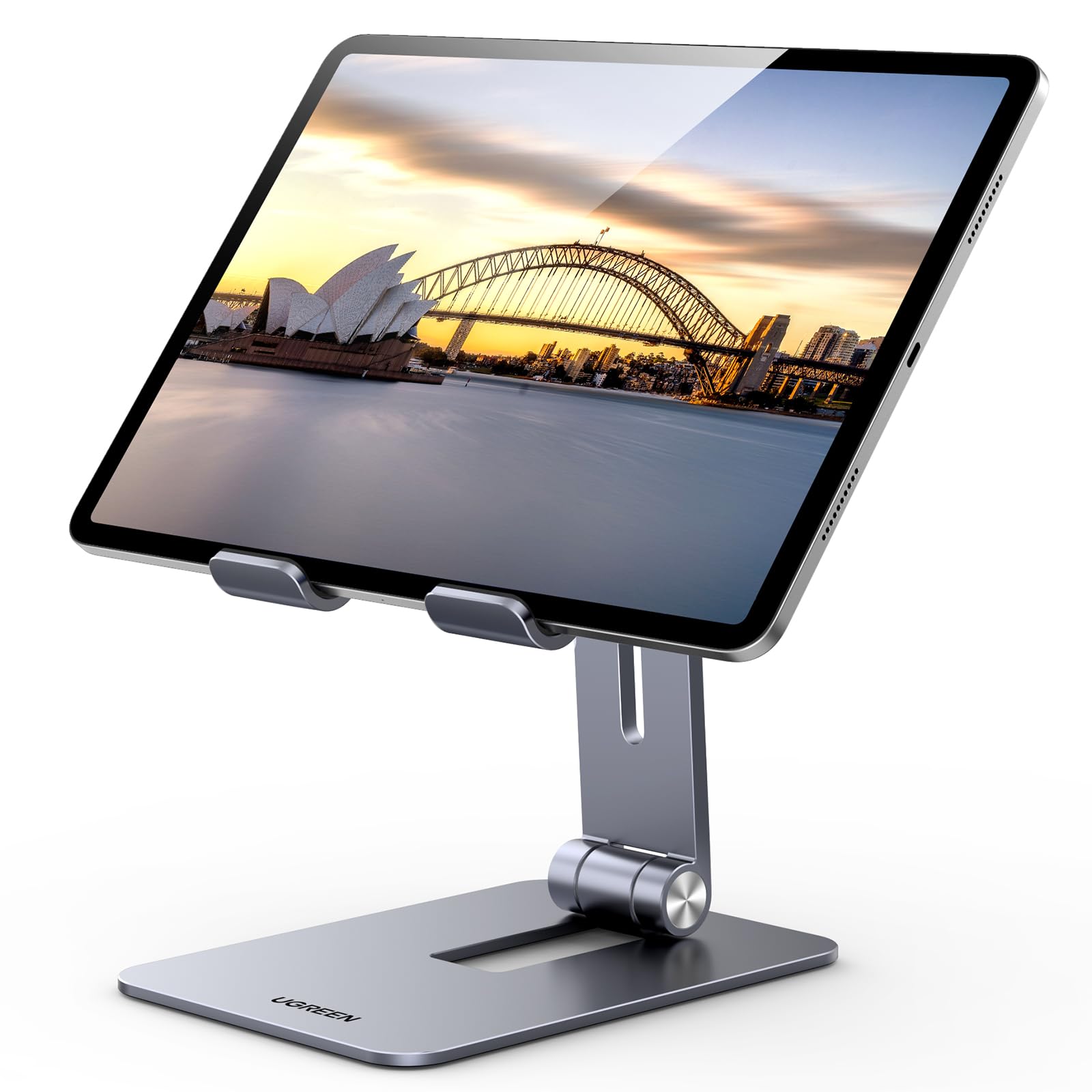 UGREEN iPad Stand for Desk Aluminum Tablet Holder Stand Ergonomic Design Foldable Tablet Mount Multi Angle Adjustable Compatible with iPad Pro/Air/Mini Galaxy Tab S10/S9/A9 All 4.7-12.9'' Devices
