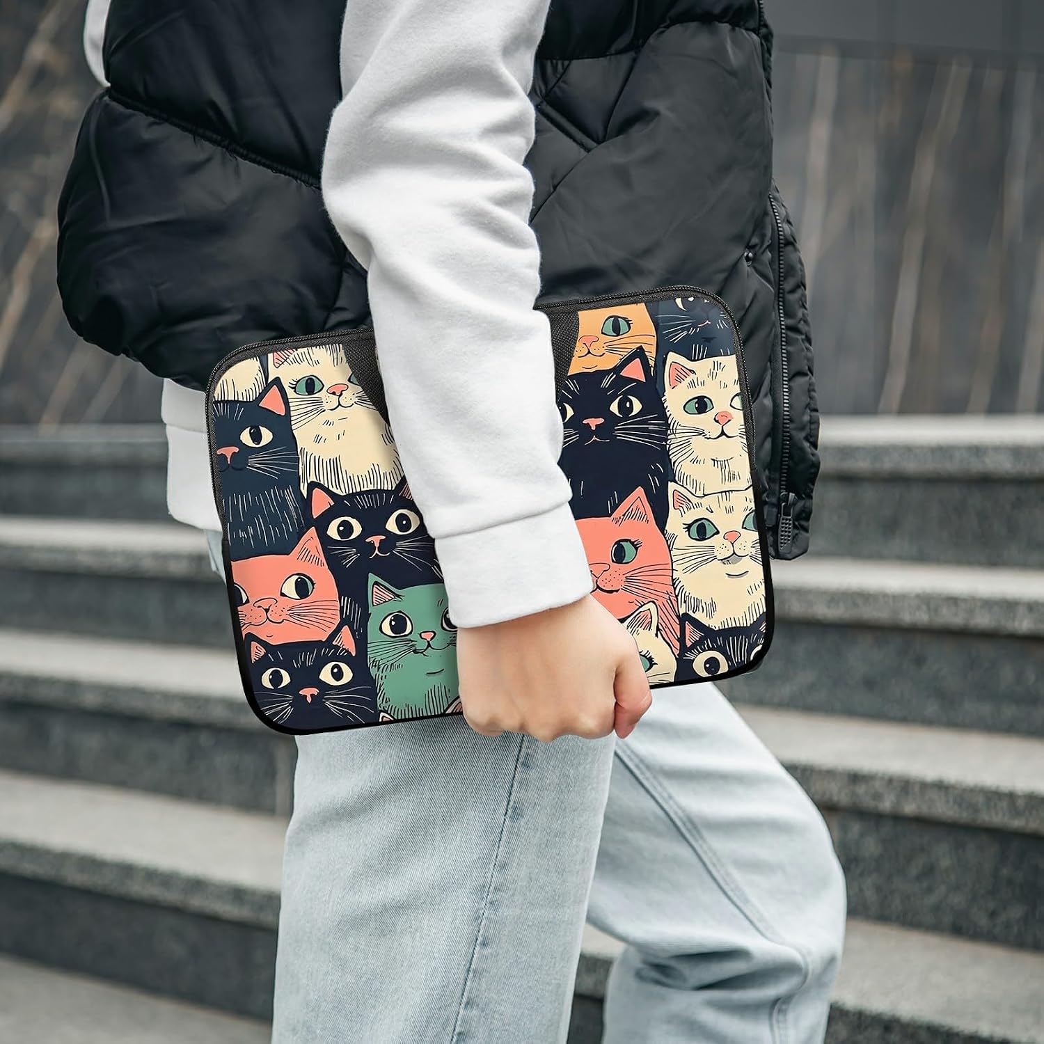 Laptop Sleeve with Handle 17 Inch, Waterproof Laptop Case Bag, Colorful Cats Pattern Design Computer Sleeve Compatible with MacBook Air, Pro, HP, Dell, Lenovo, ASUS image 3