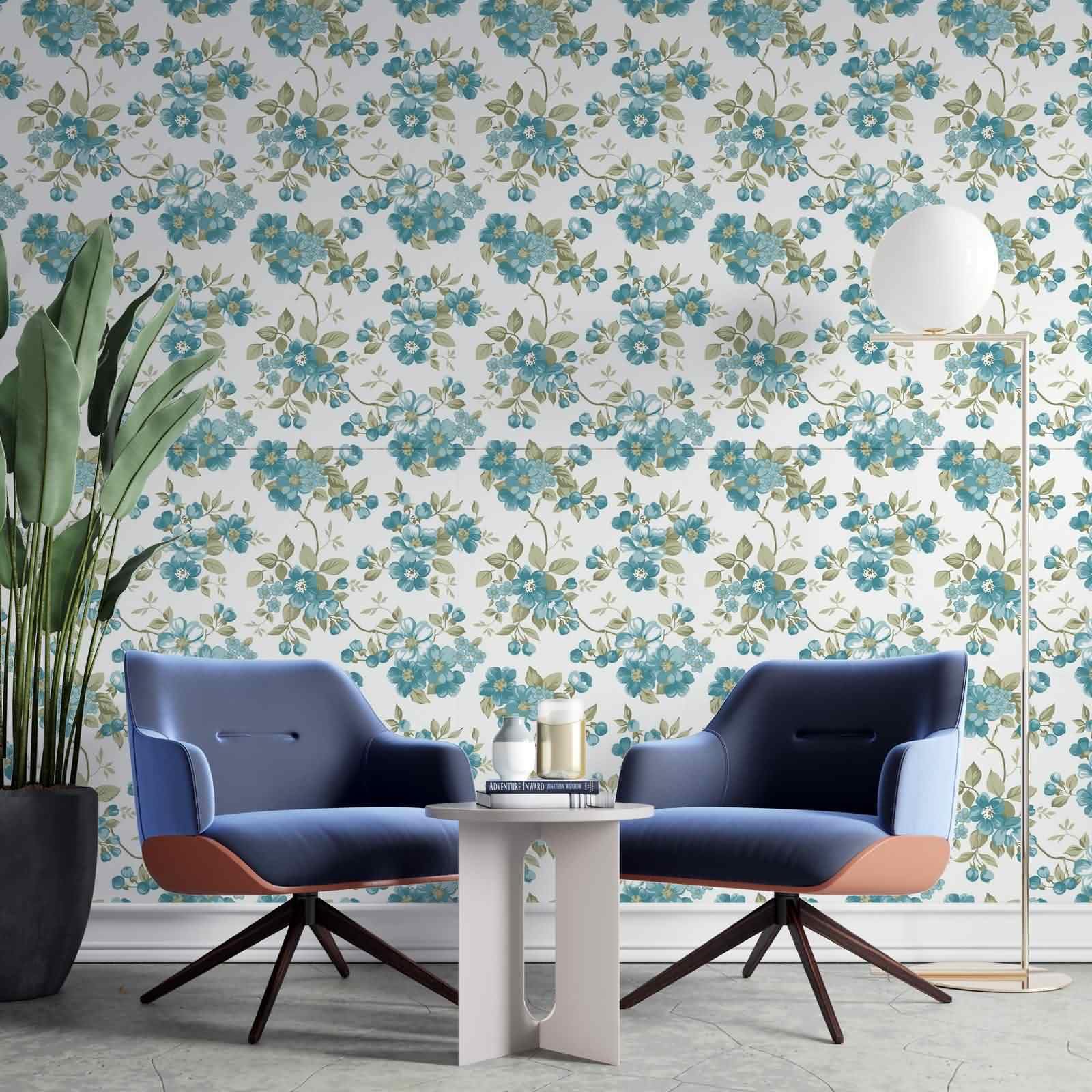 Home Office Tapeta Zen Sypialnia Vintage Niebieska Naturalna Elegancja