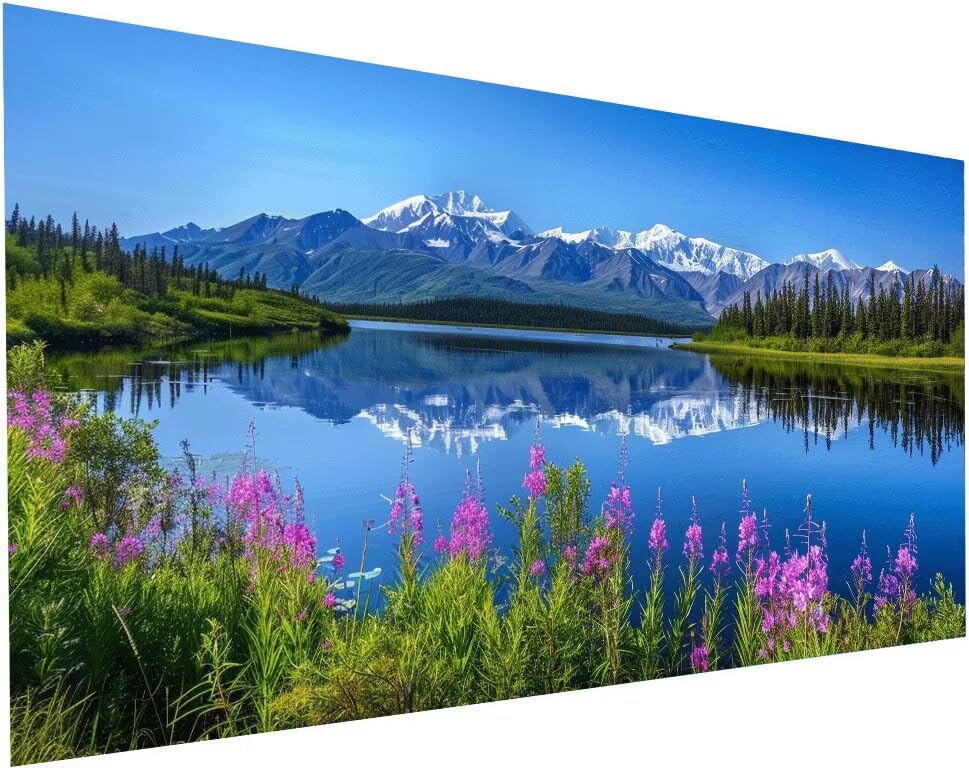 Diamond painting montagne 40x80 cm avec kit complet de broderie diamant lac pour adulte
