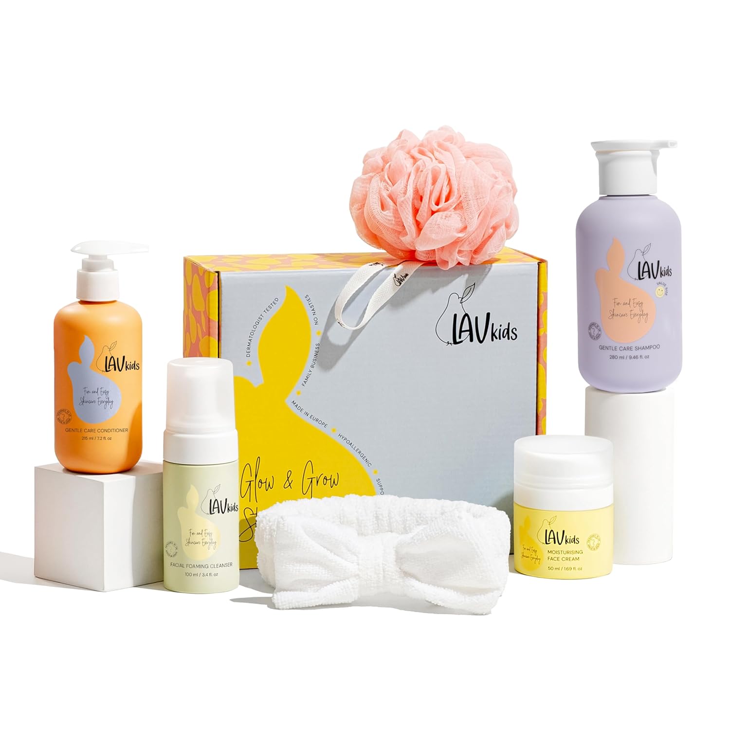 Complete Skin & Hair Care Set, Shampoo, Conditioner, Face Wash, Face Cream, Unisex Children, 5.7 Fl Oz (Yellow)