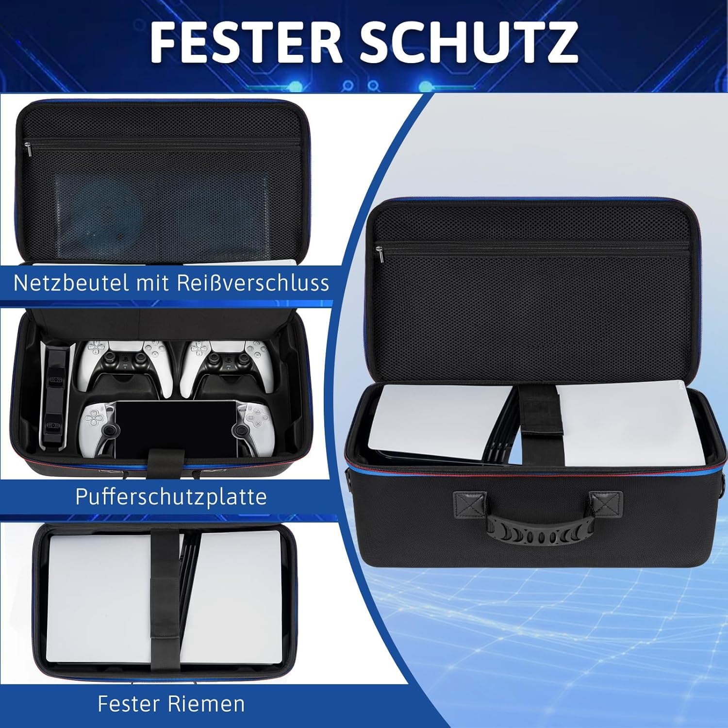 OUUTMEE Custodia per PS5 Pro, custodia portatile, compatibile con PS5 Pro/PS Slim, borsa protettiva con tracolla per console PS5, disco/edizione digitale, schede di gioco, HDMI