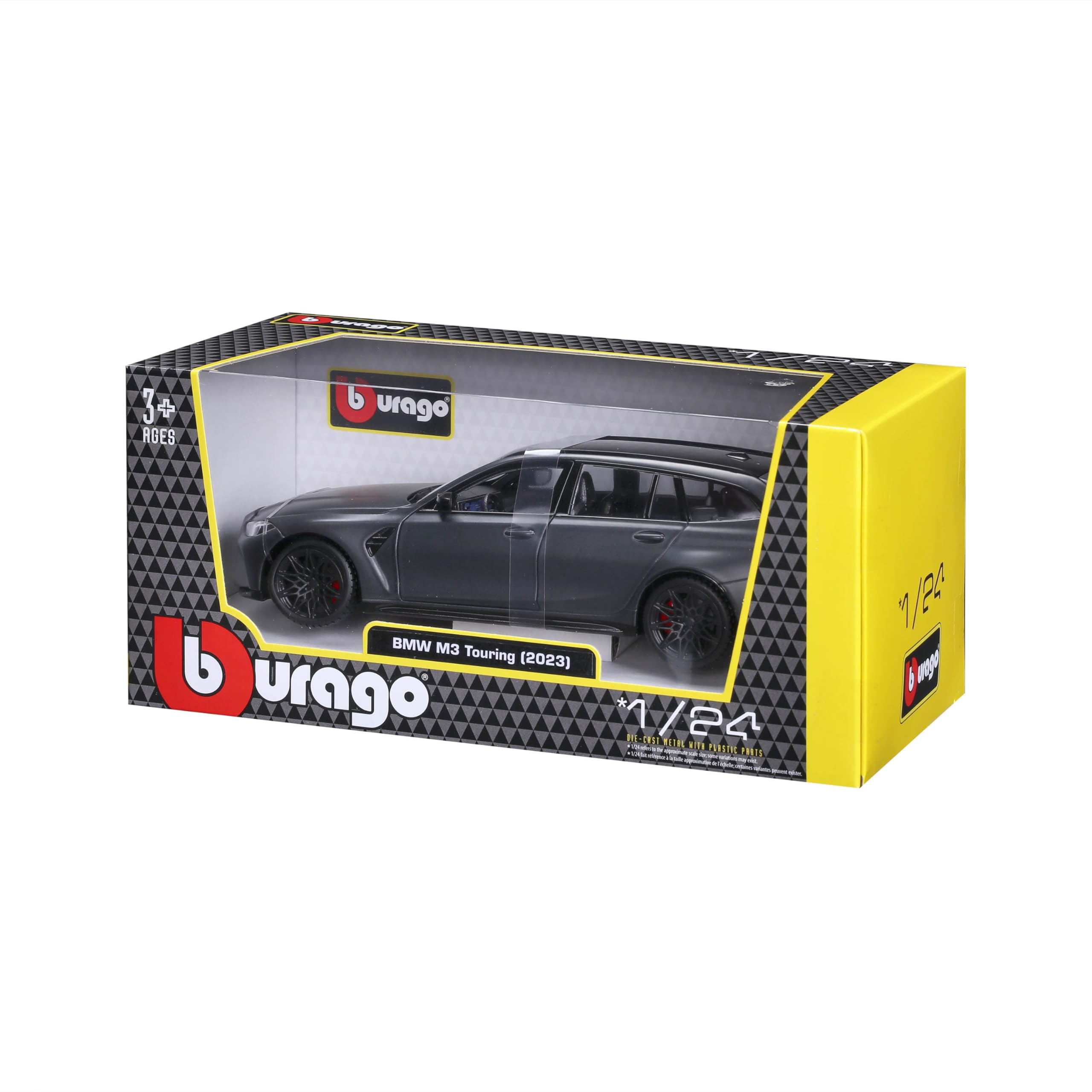 Bburago BMW M3 Touring G81, grau - Modellauto 1:24 Die-Cast Originalgetreues Sammlerauto Spielzeugauto mit beweglichen Türen, ab 3+ (18-21112G)