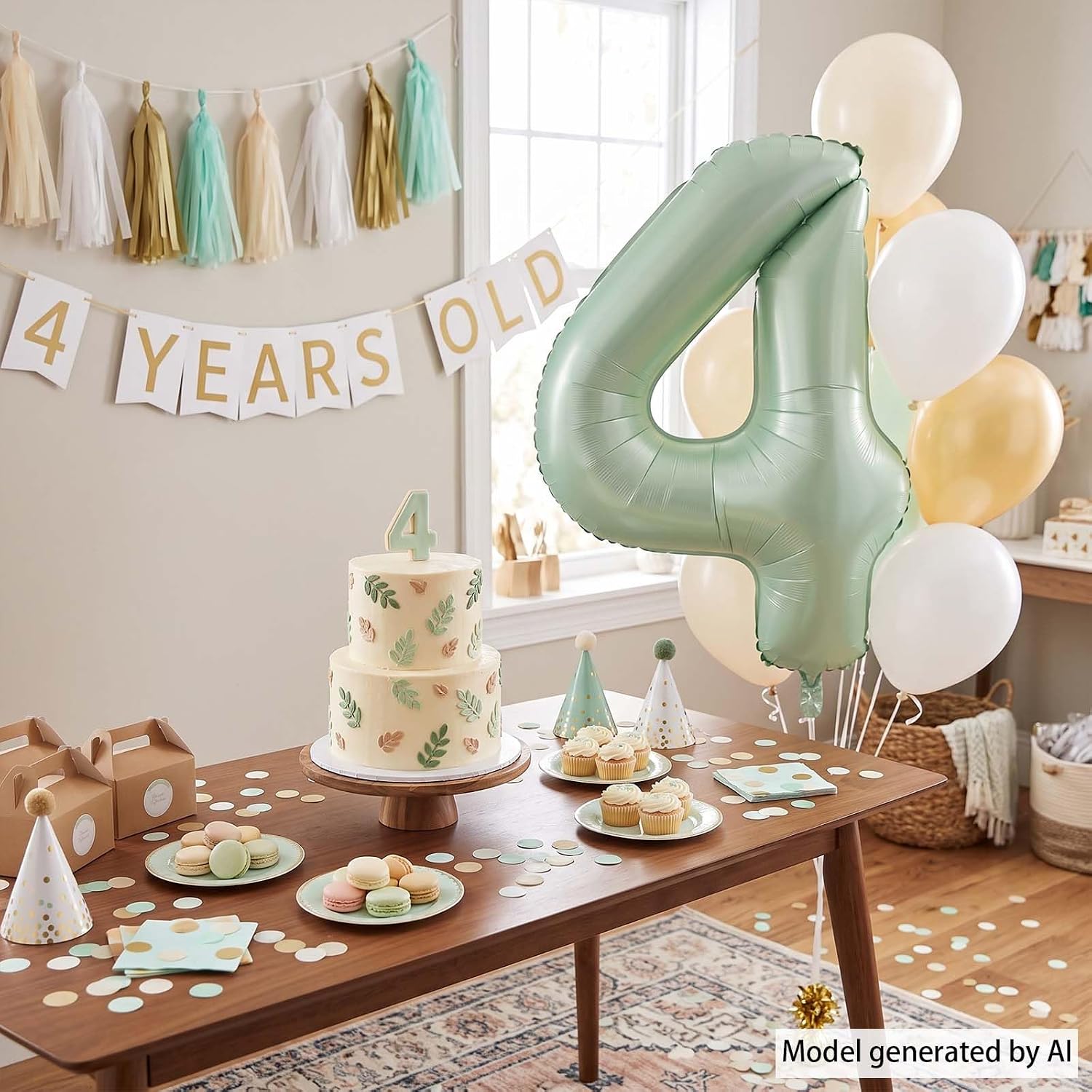 Olive Green Number 4 Balloon 40 Inch, Wall Hanging Sign for Forest Party image 3