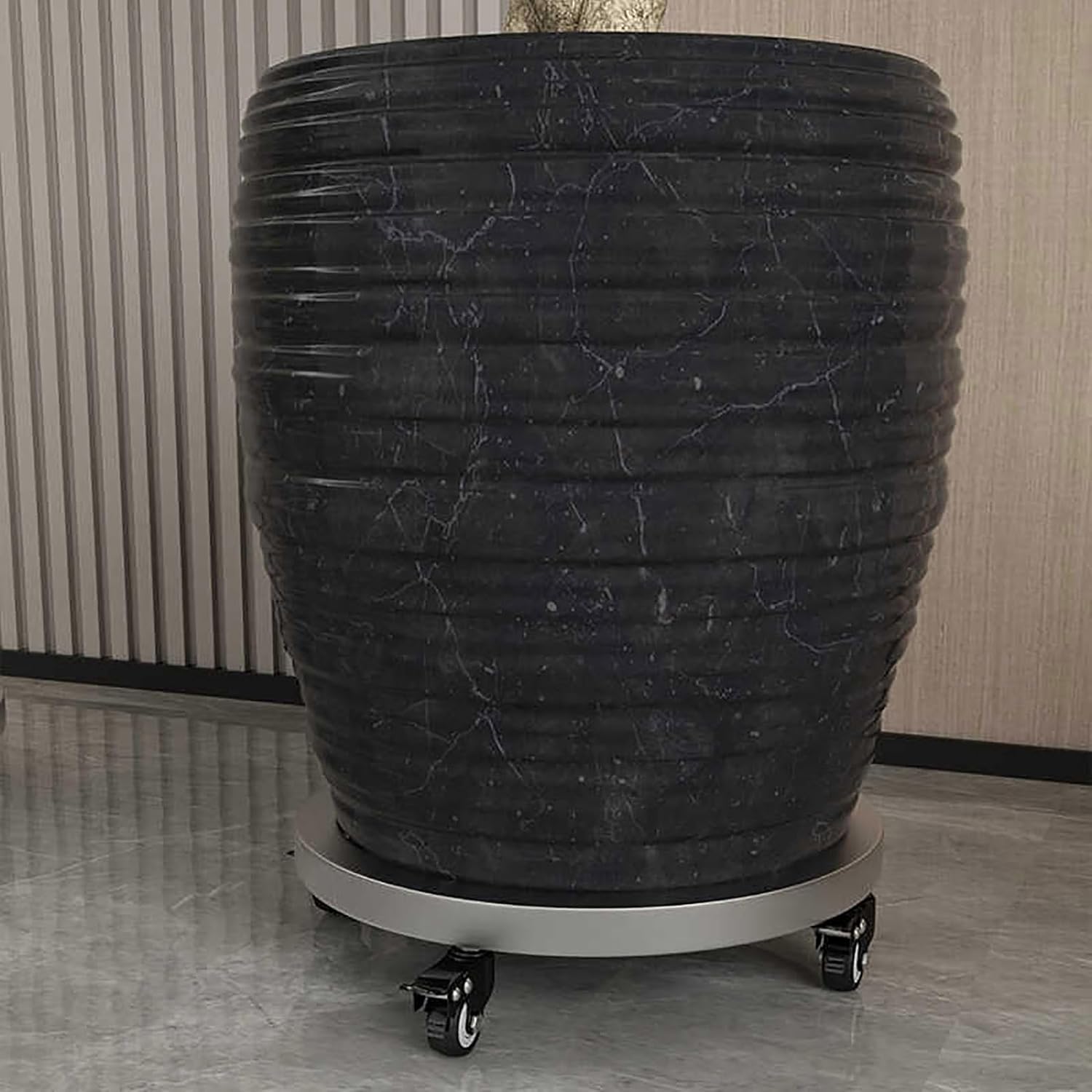 Heavy Duty Plant Caddy with Brake Wheels Stainless Steel Plant Dolly Cart Planter Mover Rollers Round Pot Plant Roller Base for Indoor and Outdoor(30x30x10cm)