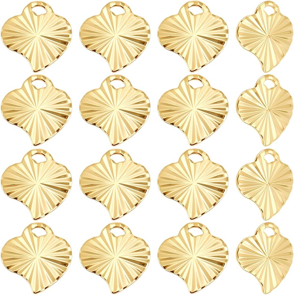 Beebeecraft 1 Box 40Pcs Flat Heart Charms 18K Gold Plated Brass Metal Love Heart Tag Charm for Jewelry Making DIY Crafts