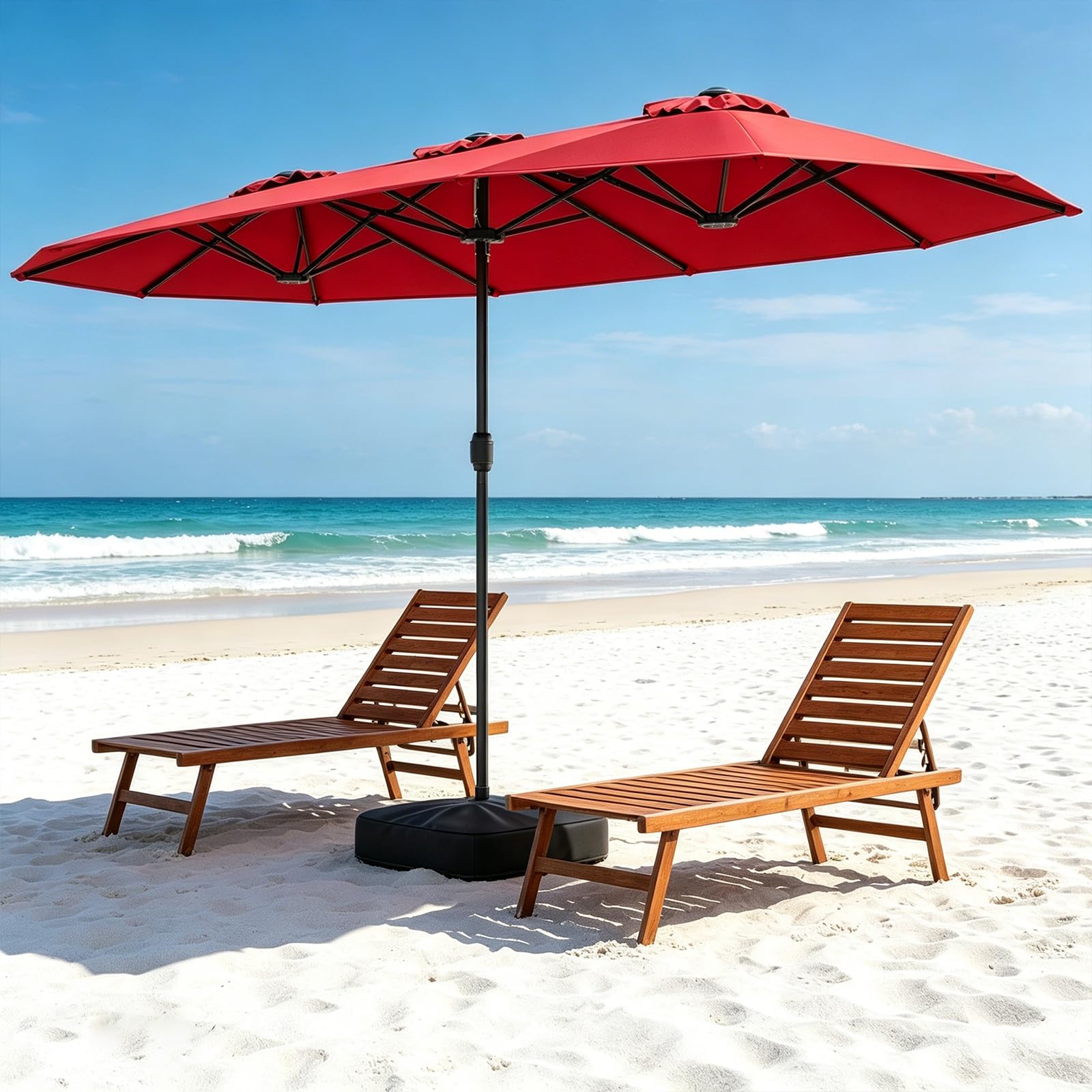 RELAX4LIFE Grand Parasol de Jardin Exterieur avec Pied, 4x2M Parasol Double pour Terrasse/Piscine/Marché, 12 Baleines Renforcées, Manivelle, Protection Solaire pour 6-8 Personnes