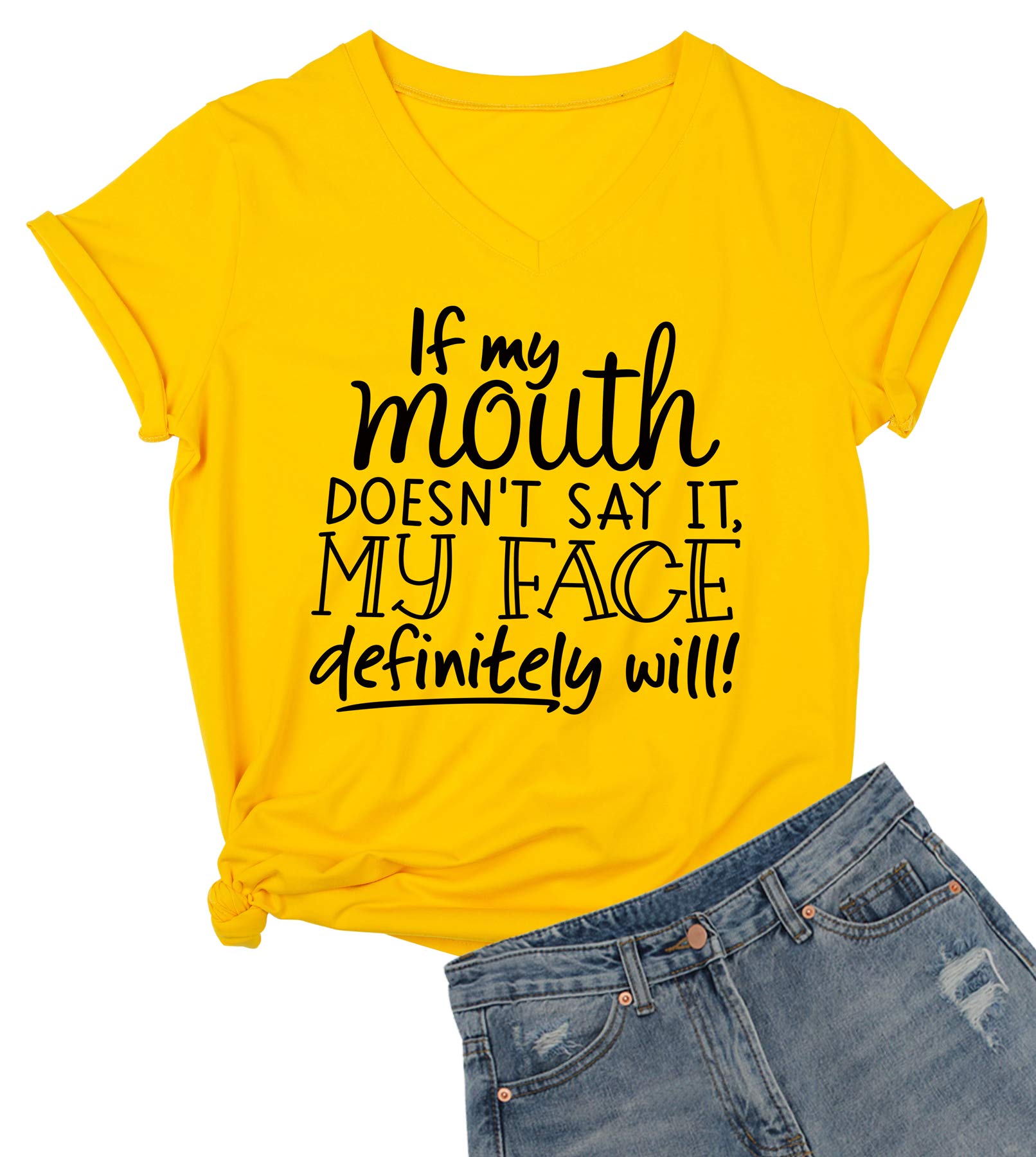 DANVOUYWomens If My Mouth Doesn't Say It My Face Definitely Will T Shirt