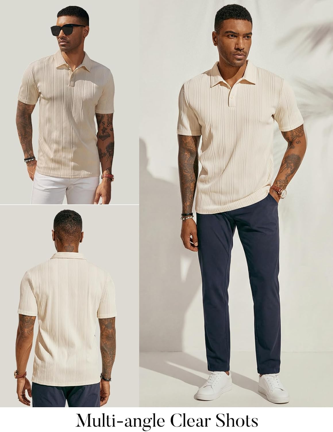PJ PAUL JONES Mens Textured Knit Polo Shirts Regular Fit Stretchy Golf Shirts