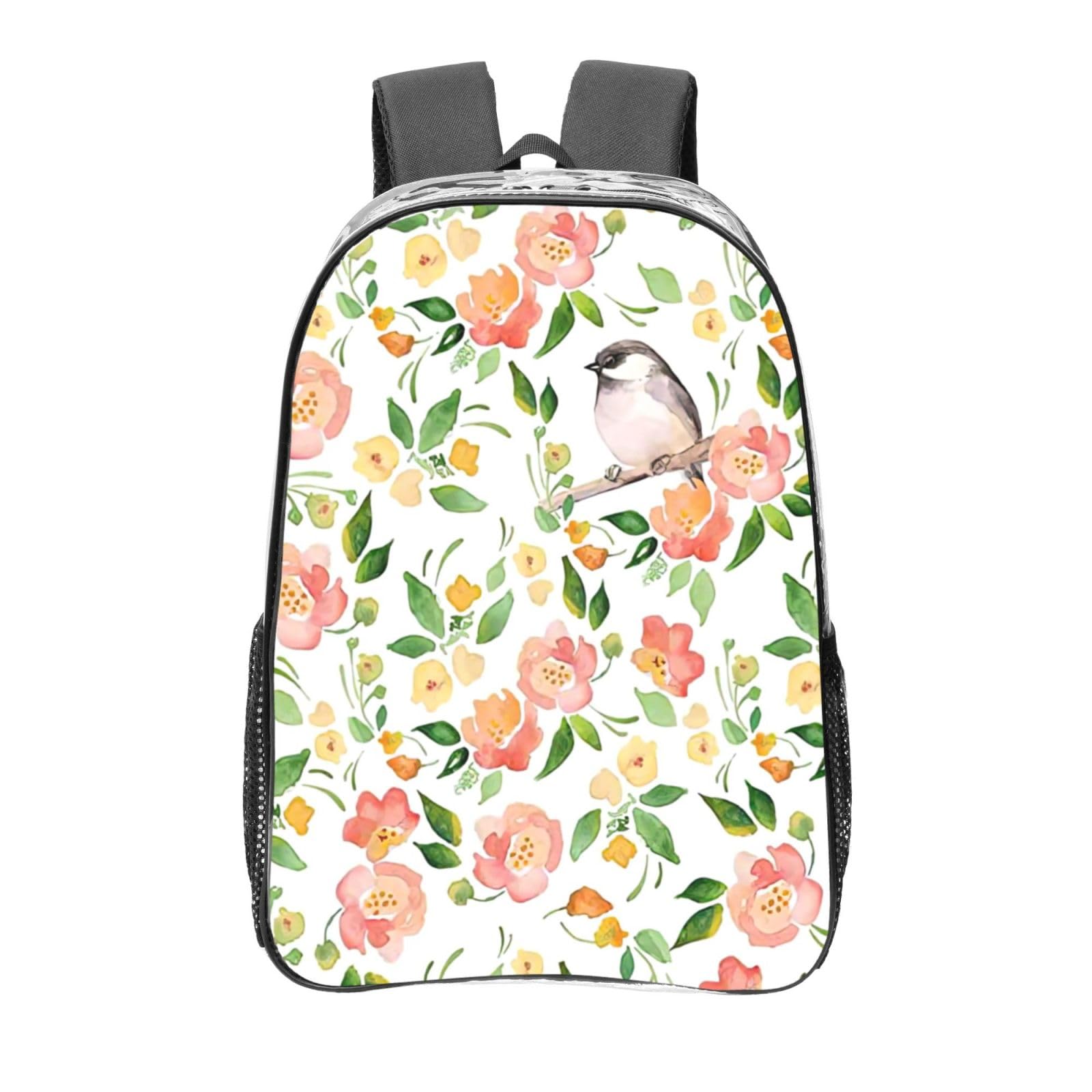 Grand sac à dos léger et transparent imprimé fleurs pour le travail