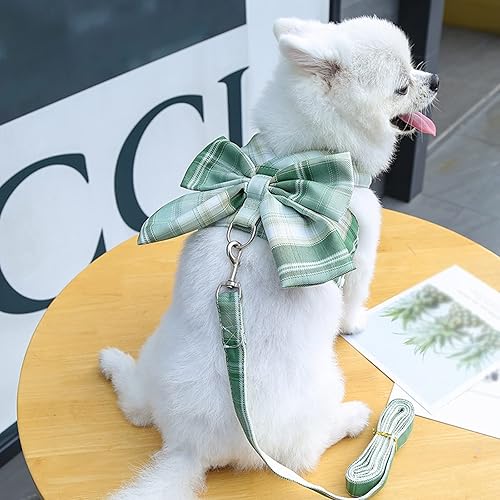Miniatura 1 de Juego de arnés y correa para perro, lindo arnés a cuadros con pajarita para cachorro y gato, chaleco ajustable para gatitos para mascotas, arnés