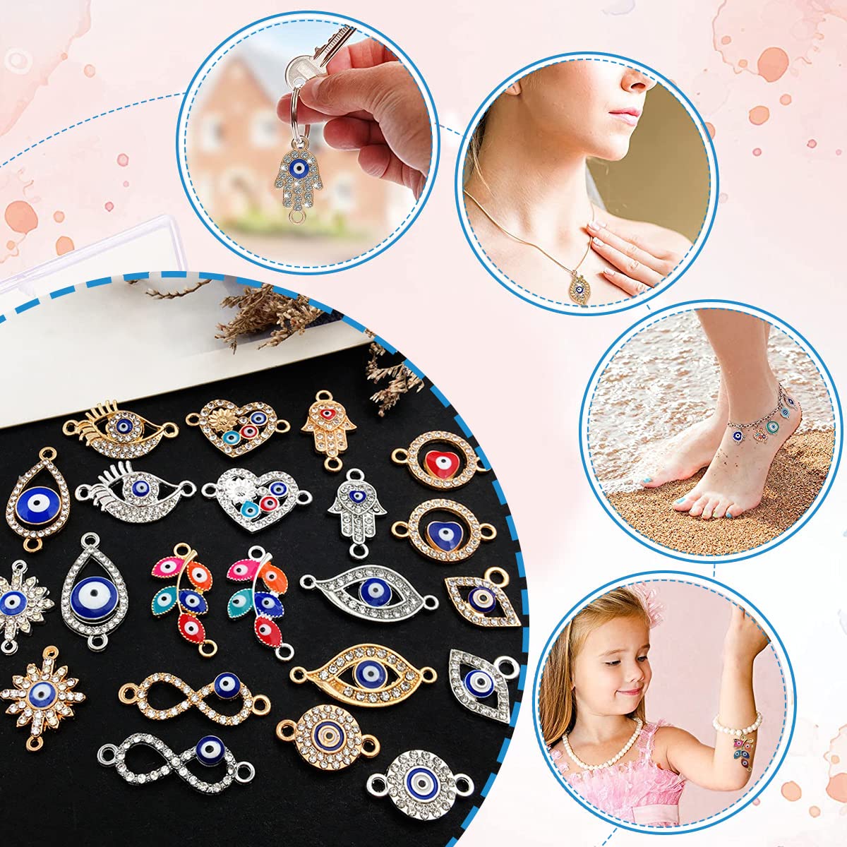 22pcs Evil Eye Rhinestone Charms Connectors, DIY Crafts