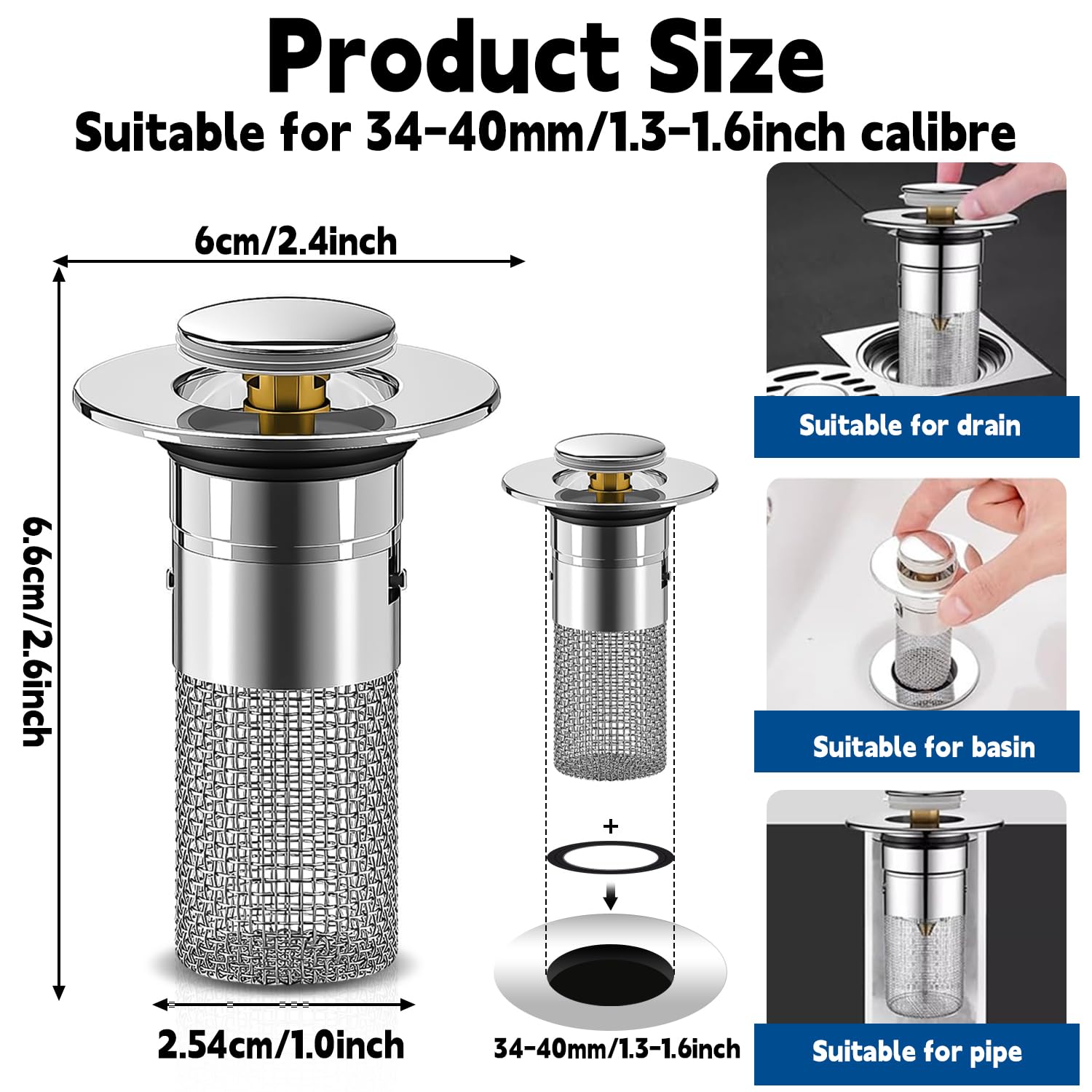 2 Filtri Lavandino Pop Up In Acciaio Inox Per Cucina E Bagno - Foto 7