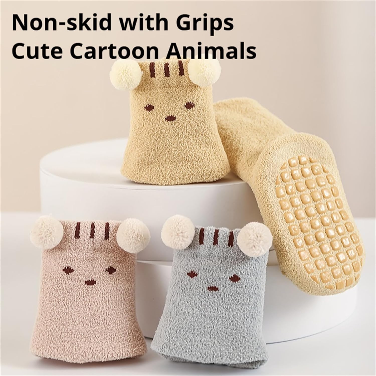 Baby Non-skid Socks with Grips Toddler Warm Thick Socks Anti Skid Slipper Crew Socks for Girls Boys Newborn 5 Pairs
