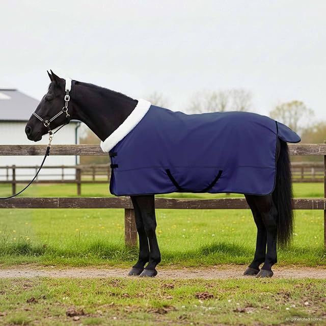 Foto 2 de 8 de vidaXL Manta para Caballo Azul Marino 125 cm Forro Polar