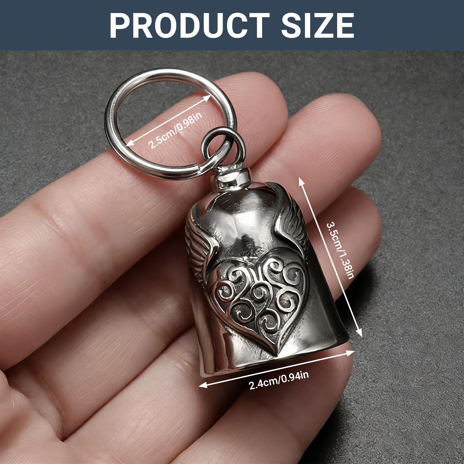 Clochette Moto Guardian Bell Porte-bonheur Ailes de Cœur, Pendentif en Acier Inoxydable pour Motard