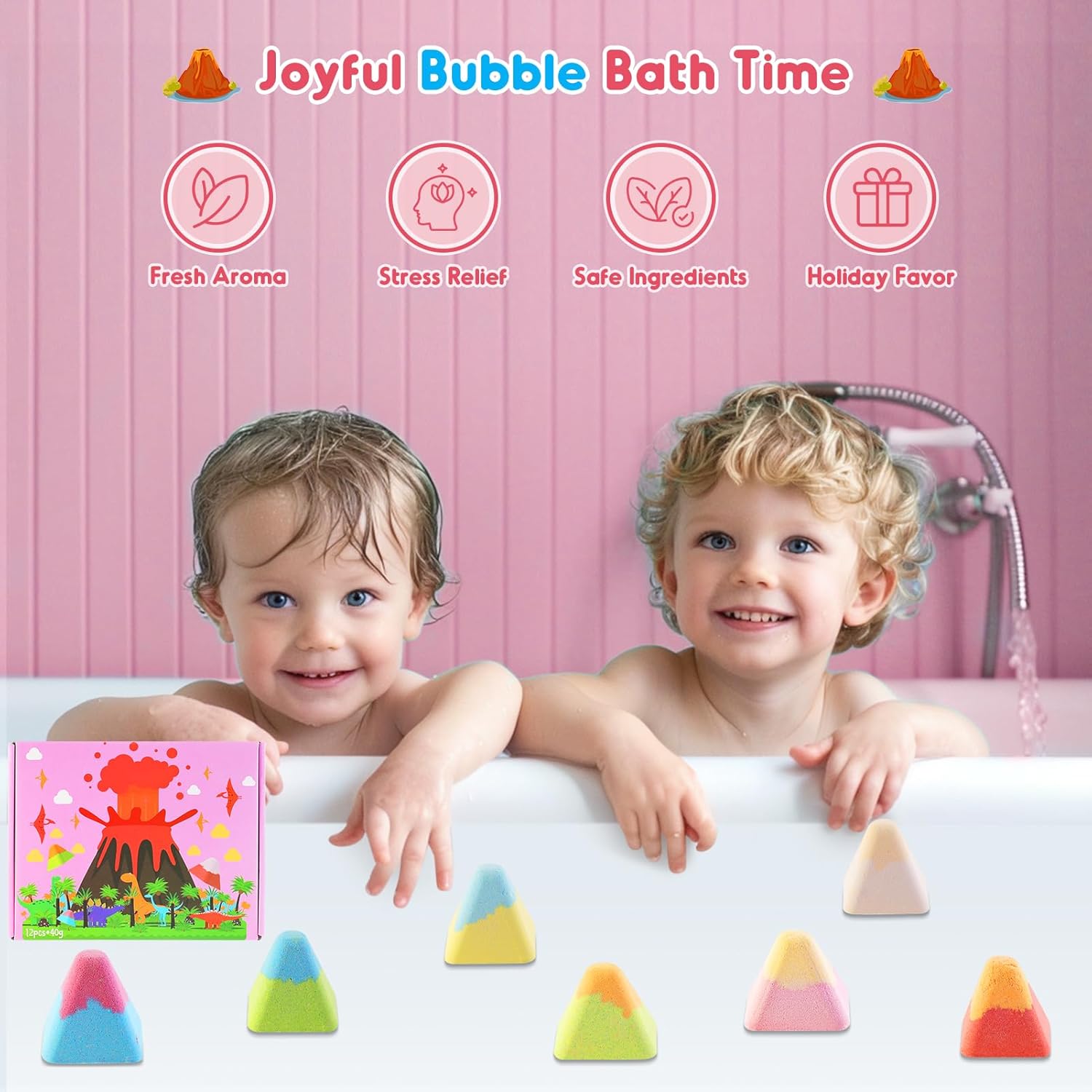 NPET 12Pcs Volcano Bath Bombs Set, Unique Macaroon Color Volcano Design Bath Bombs, 12 Different Scents Bath Bombs for Relax Skincare Favors for Kids Boys Girls