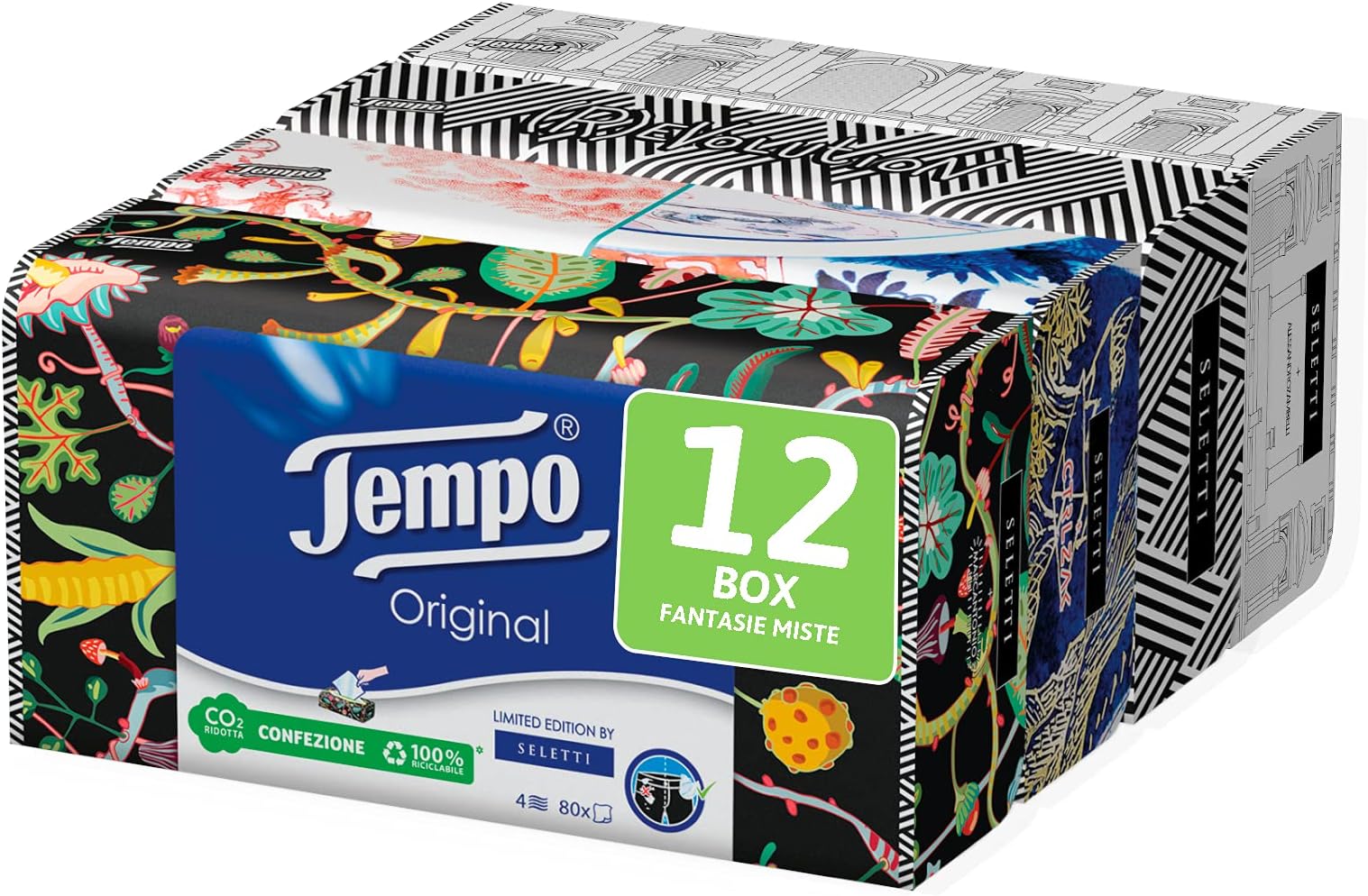 Tempo Facial Tissues, 12 Tissue Boxes, 80 Tissues per Box (960 Tissues Total)