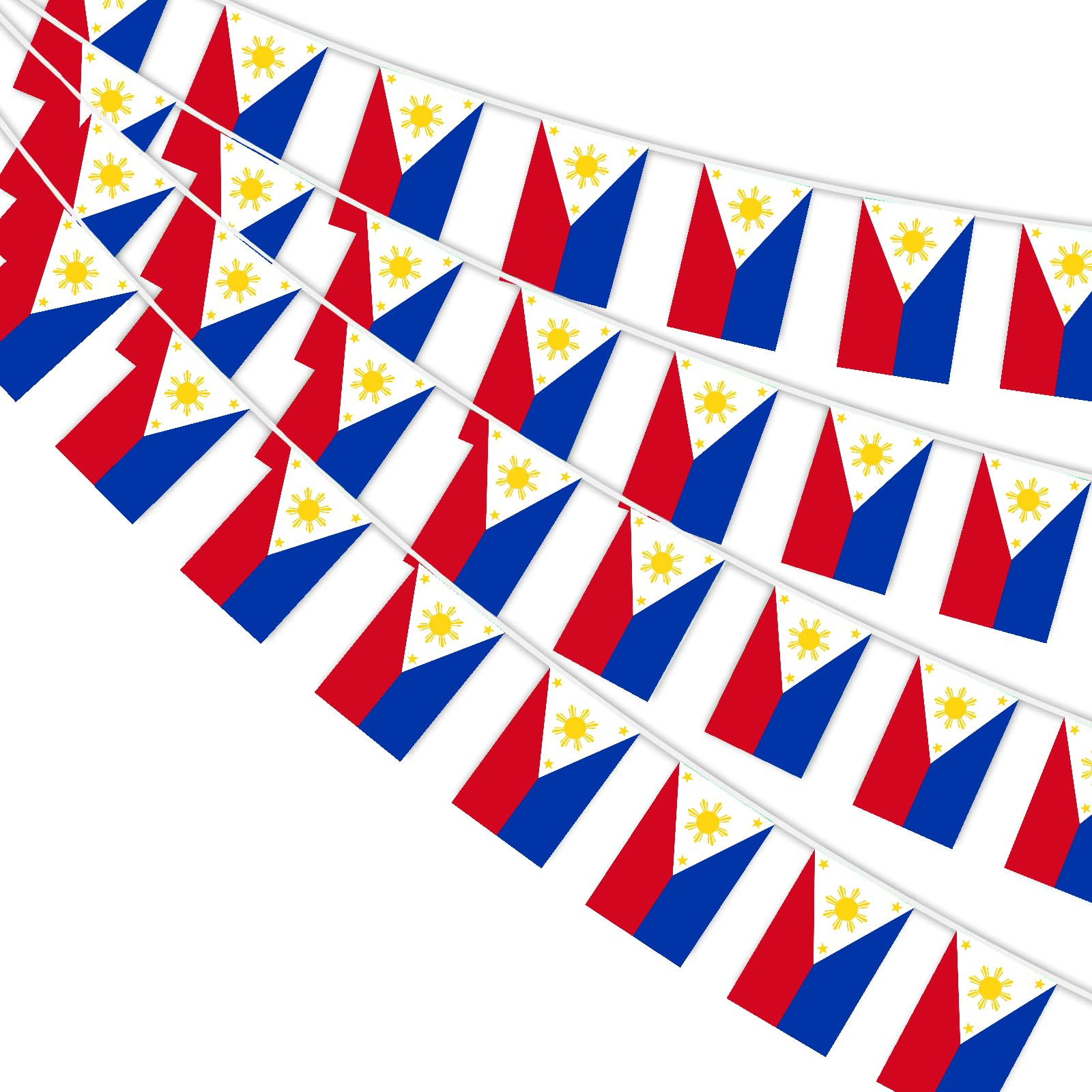 AhfuLife Philippines Flag Bunting for Party Decorations, 10m - 30pcs Philippine Flags Bunting Banner Double Sided Flags for National Day World Cup Football Garden Street Decor (14 x 21 cm - 2 Pack)