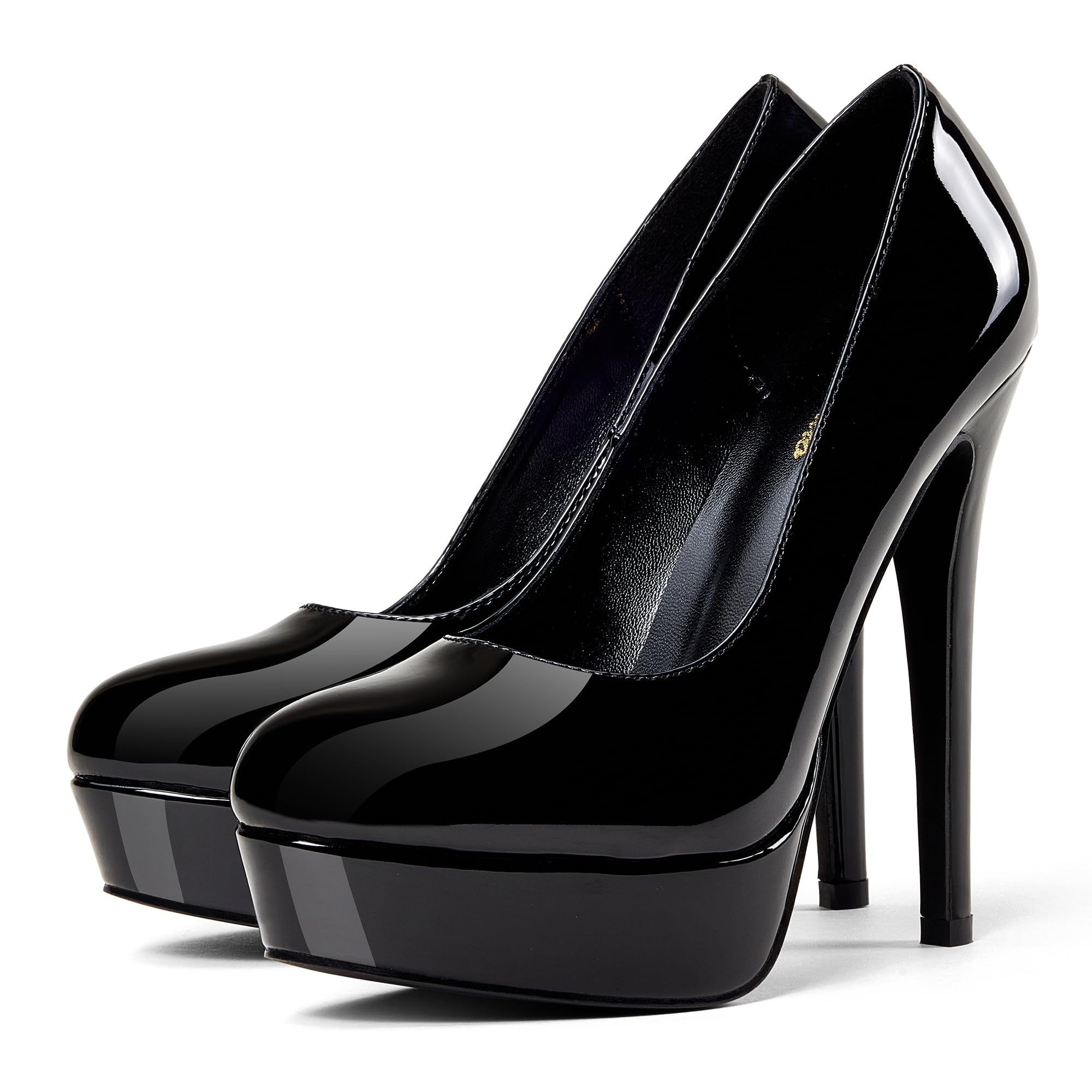 GENSHUO Plateau Pumps Damen Geschlossene 5.5 Zoll/14cm Stilettos High Heels Lack Plateau Prom Party Frauen High Heels Schuhe,Größe 36-42 EU