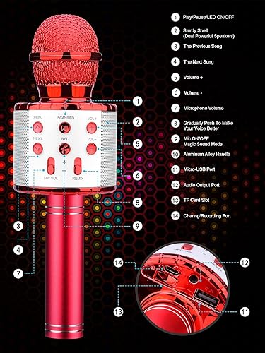 Miniatura 17 de BlueFire - Micrófono inalámbrico Bluetooth 4 en 1 con luces LED, portátil, para niños, niñas, niños y adultos, karaoke Púrpura