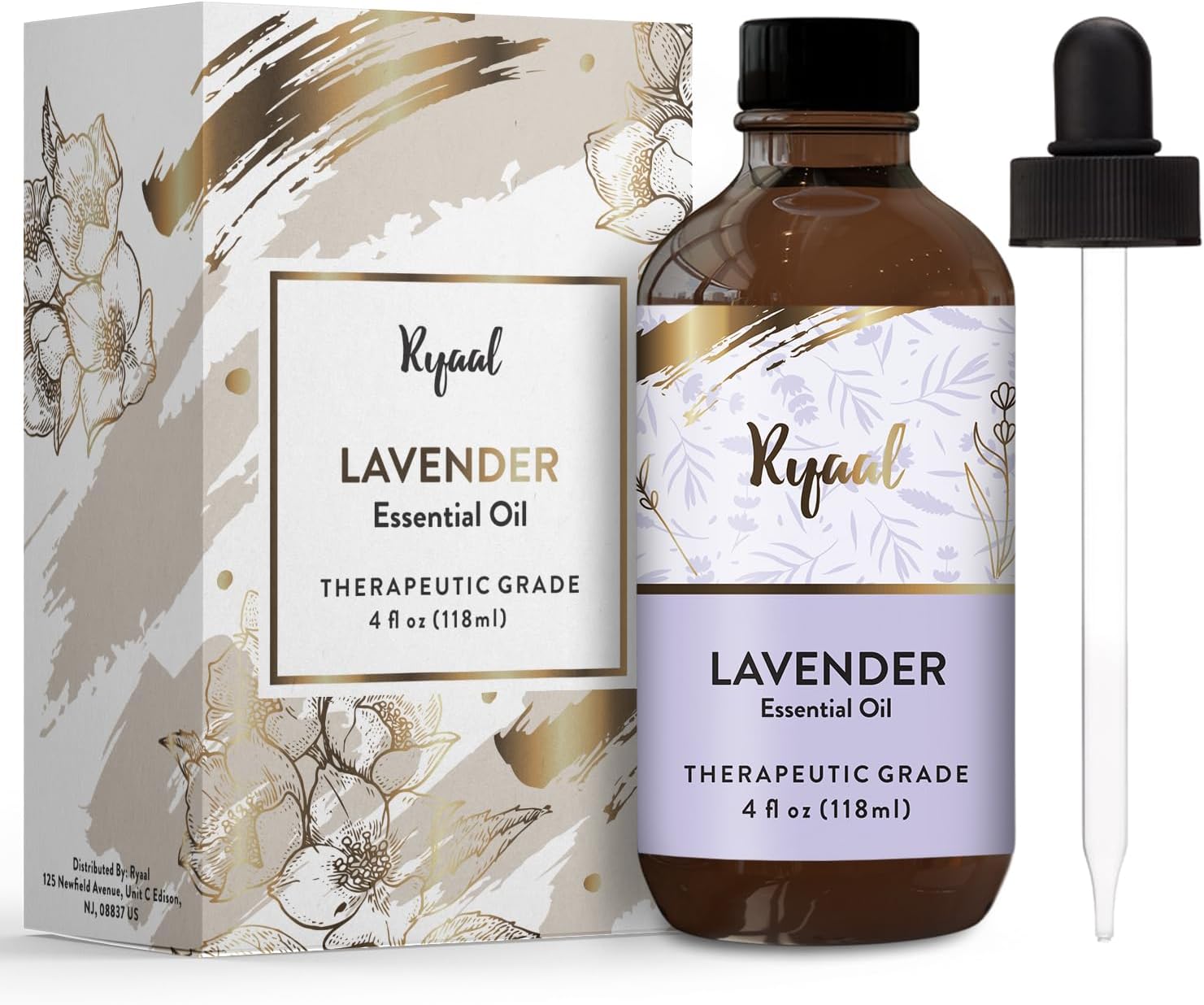 Pure Lavender Essential Oil for Aromatherapy, Sleep, Relaxation, Massage, Natural, Undiluted & Therapeutic Grade, for Diffuser, Premium Grade with Glass Dropper, 4 Fl Oz
